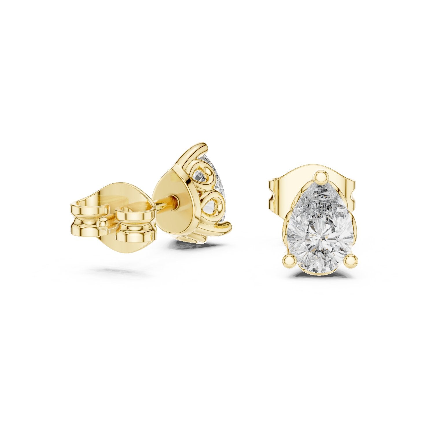 Heart Solitaire Diamond Stud Earrings in Yellow Gold - VYKA Diamonds