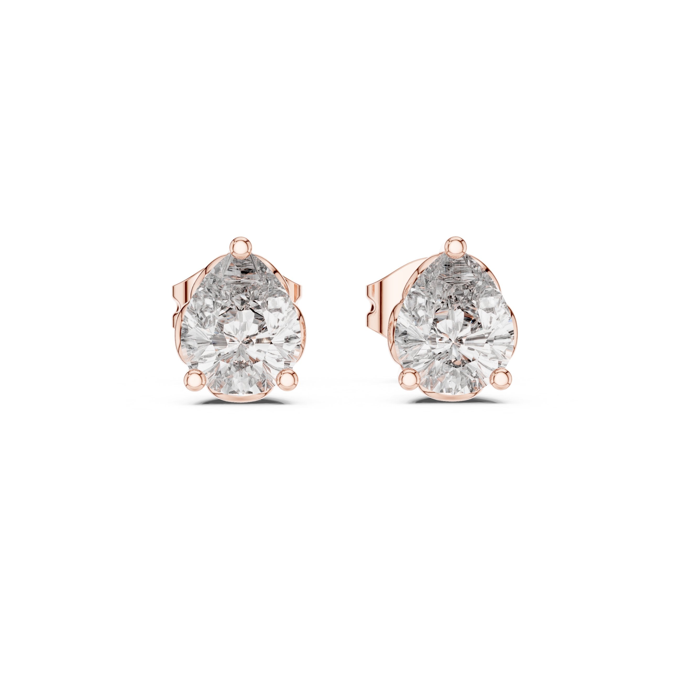حلقان مسمارية ألماسية ثلاثية الشوكات على شكل قلب in Rose Gold - VYKA Diamonds