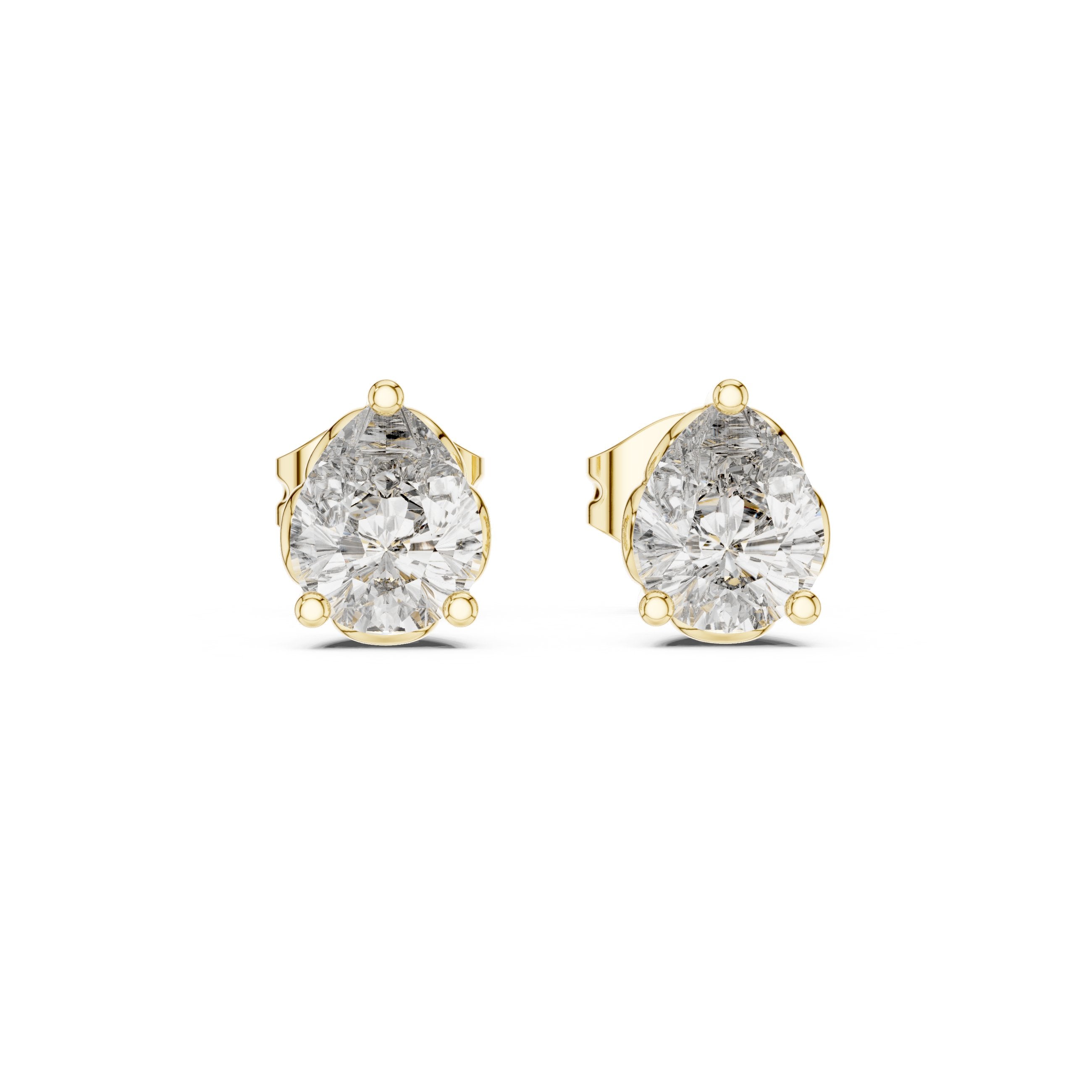 حلقان مسمارية ألماسية ثلاثية الشوكات على شكل قلب in Yellow Gold - VYKA Diamonds
