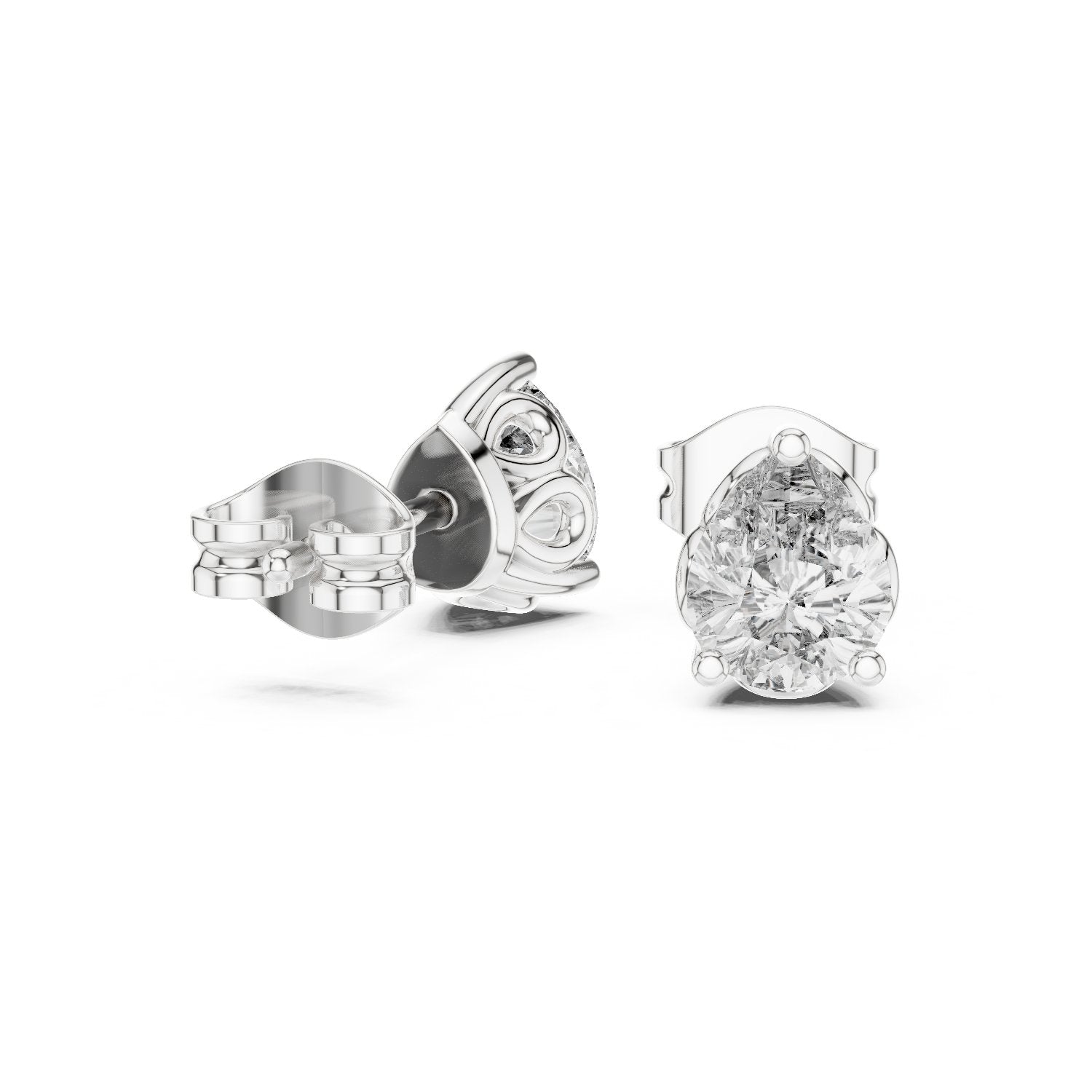حلقان مسمارية ألماسية ثلاثية الشوكات على شكل قلب in White Gold - VYKA Diamonds