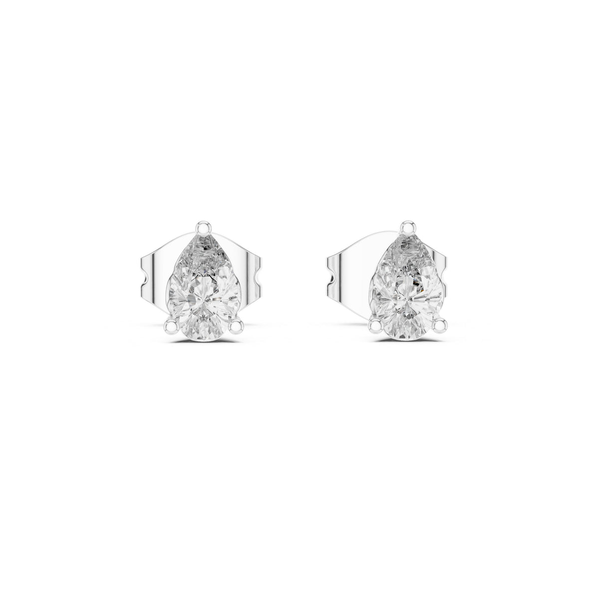 Pear Three Claw Diamond Stud Earrings