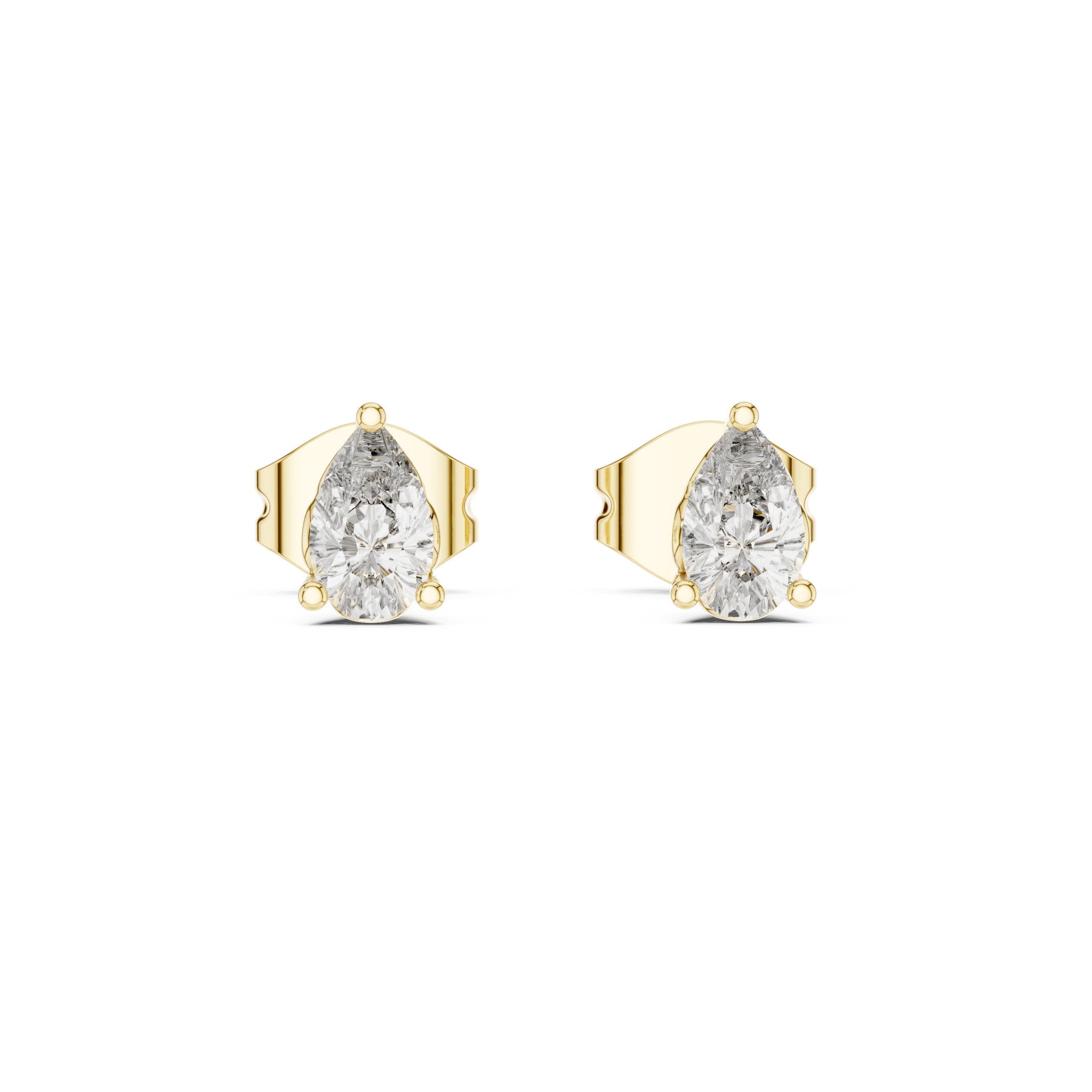 Pear Three Claw Diamond Stud Earrings in Yellow Gold - VYKA Diamonds
