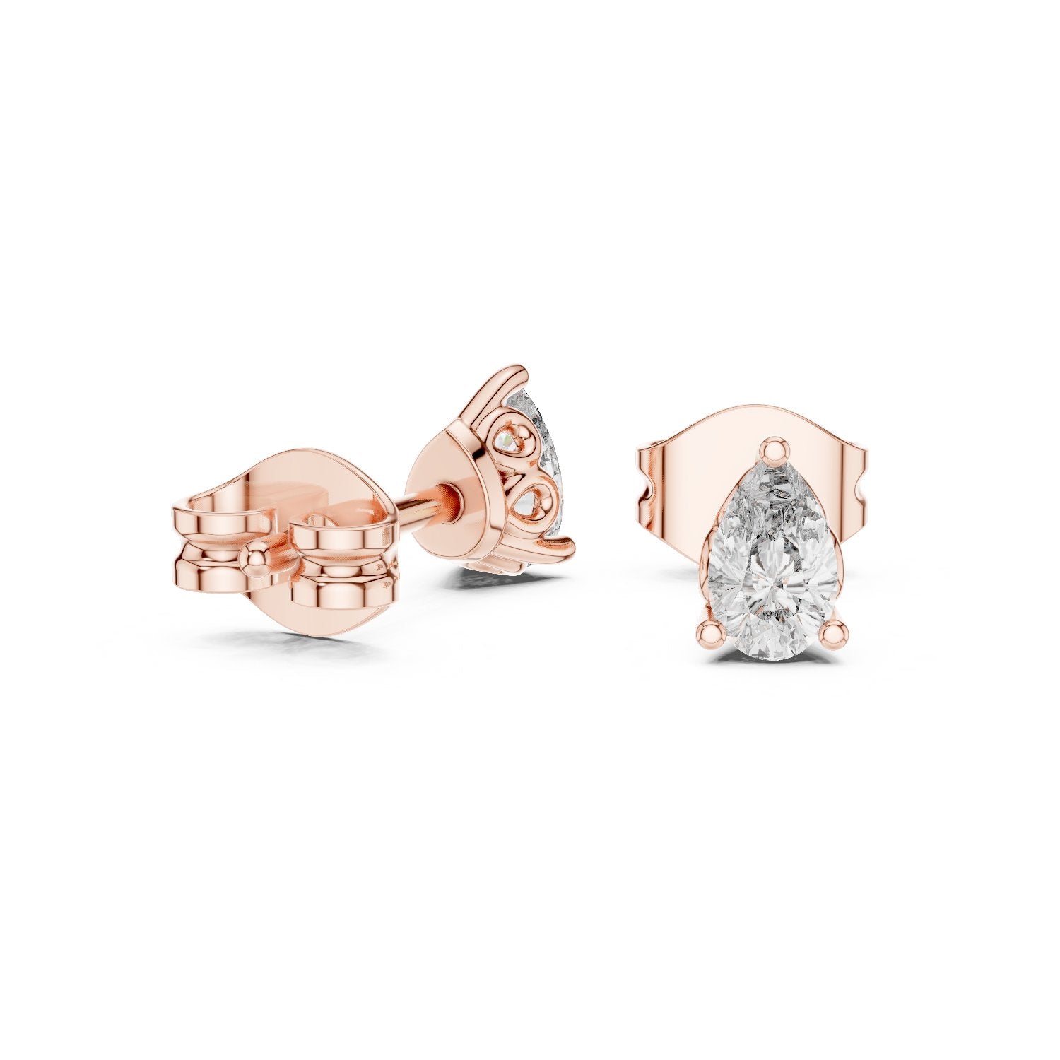 Pear Three Claw Diamond Stud Earrings in Rose Gold - VYKA Diamonds
