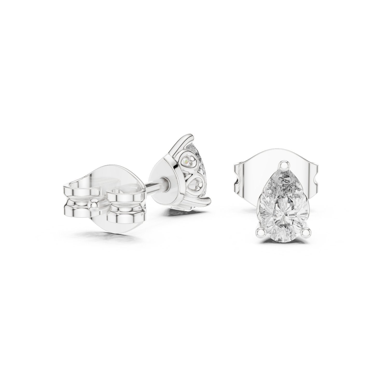 Pear Three Claw Diamond Stud Earrings in White Gold - VYKA Diamonds