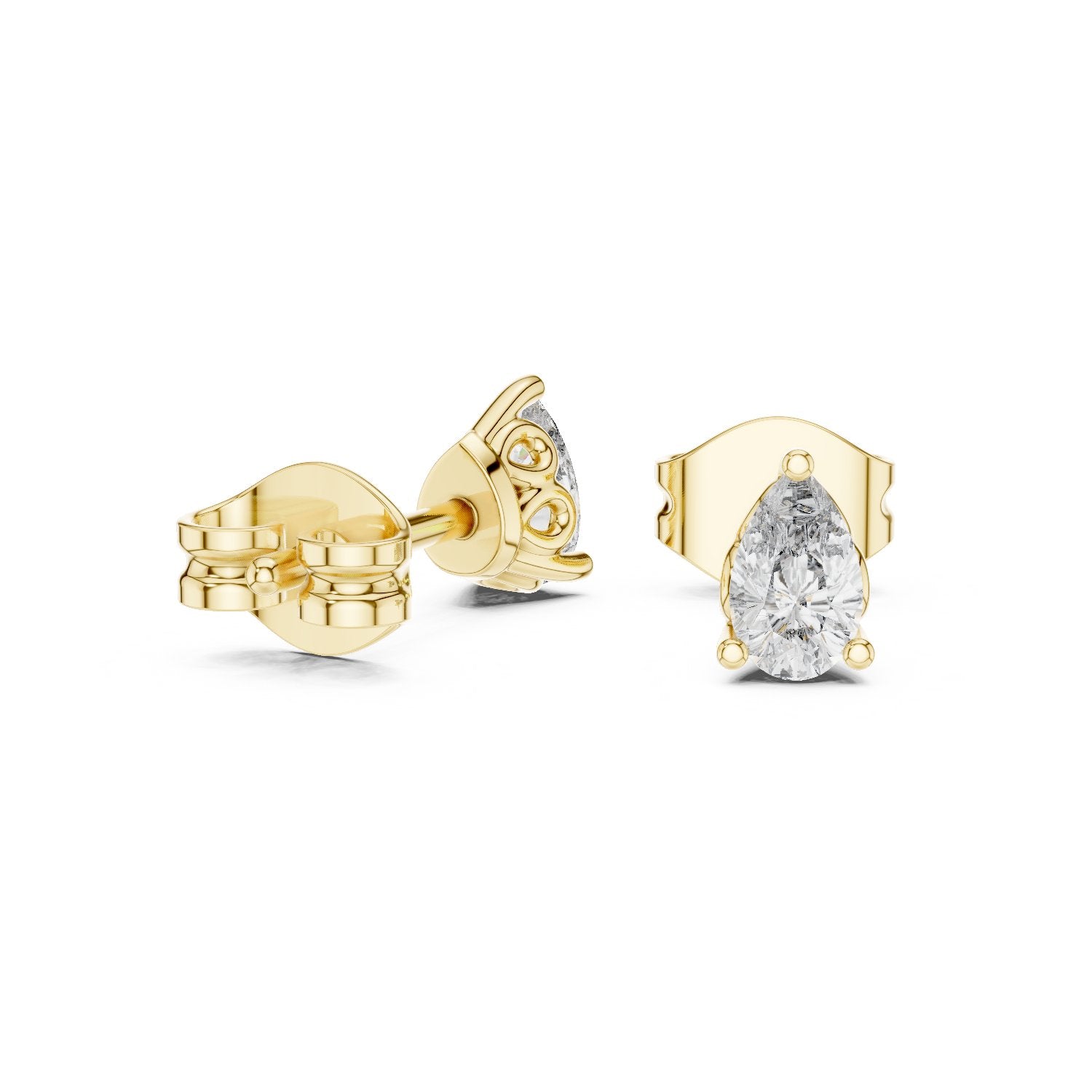 Pear Three Claw Diamond Stud Earrings in Yellow Gold - VYKA Diamonds