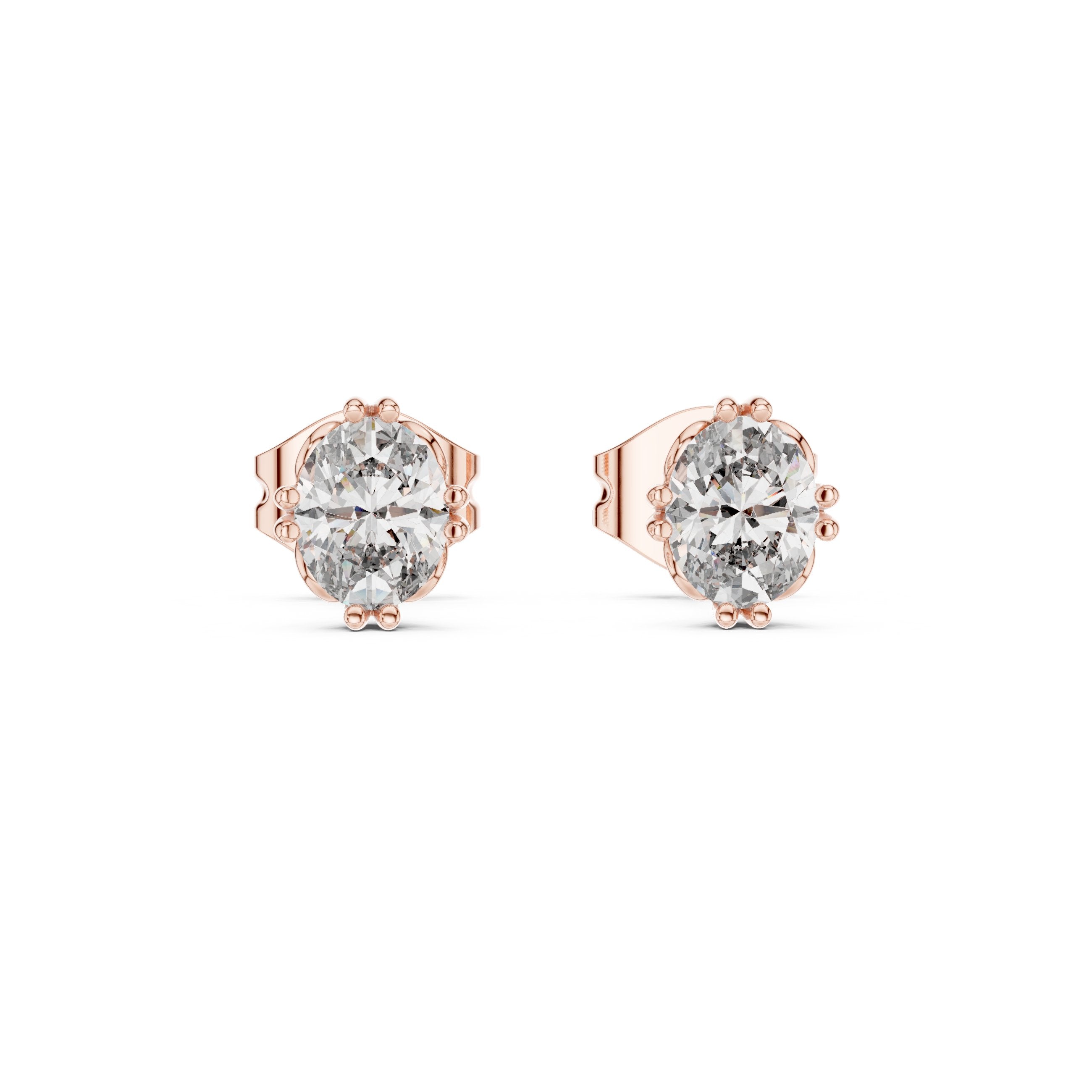Oval Solitaire Diamond Stud Earrings in Rose Gold - VYKA Diamonds