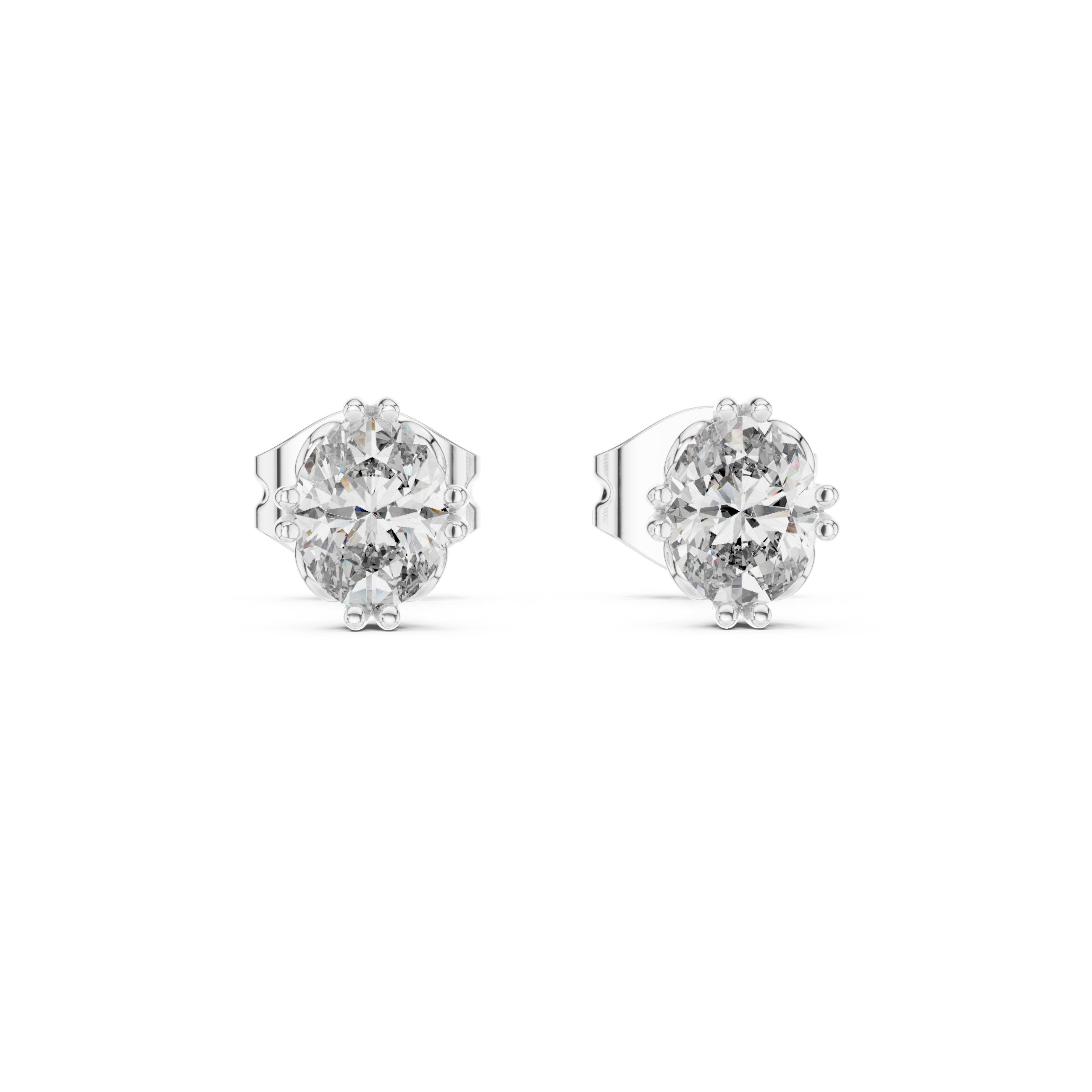 Oval Solitaire Diamond Stud Earrings in White Gold - VYKA Diamonds
