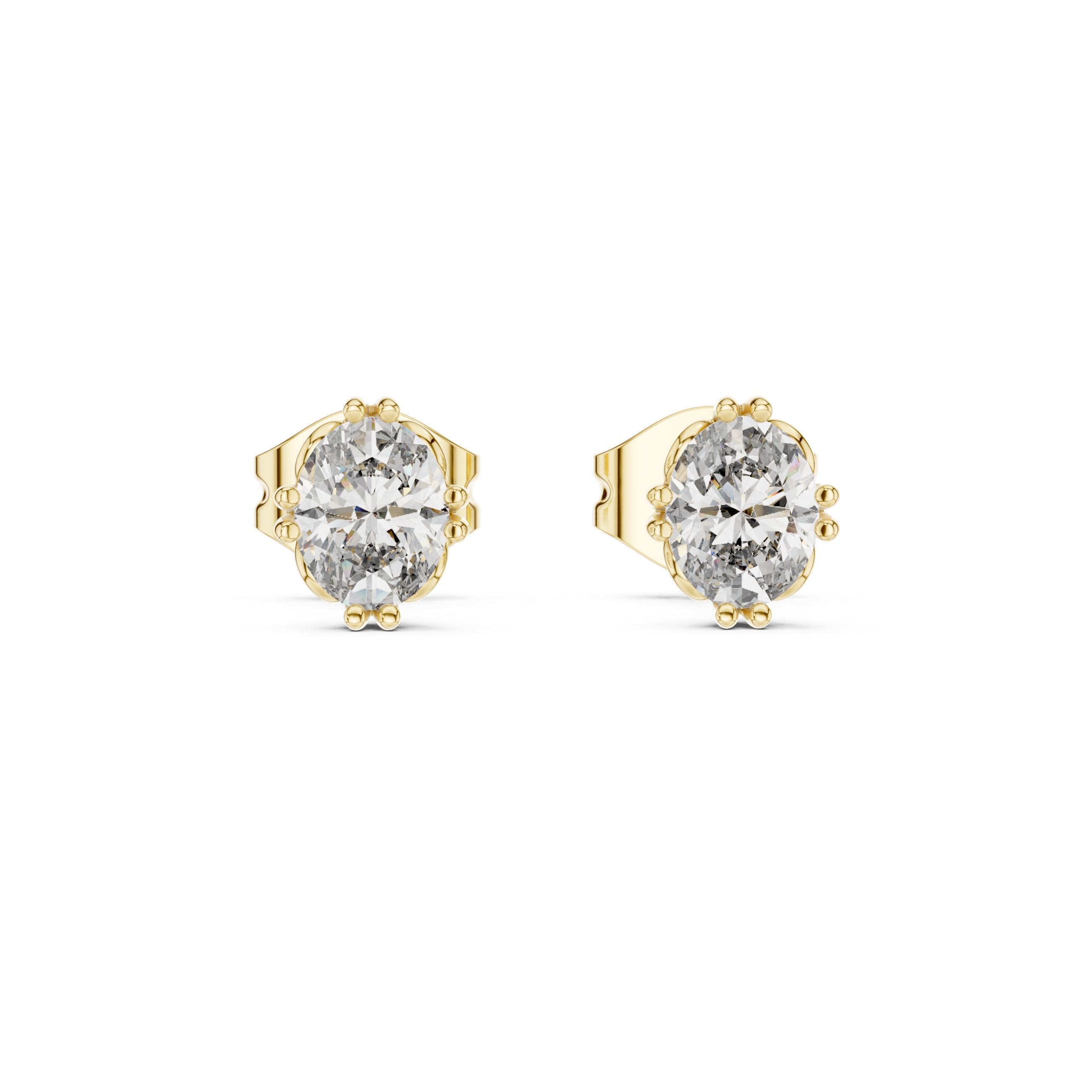 Oval Solitaire Diamond Stud Earrings in Yellow Gold - VYKA Diamonds
