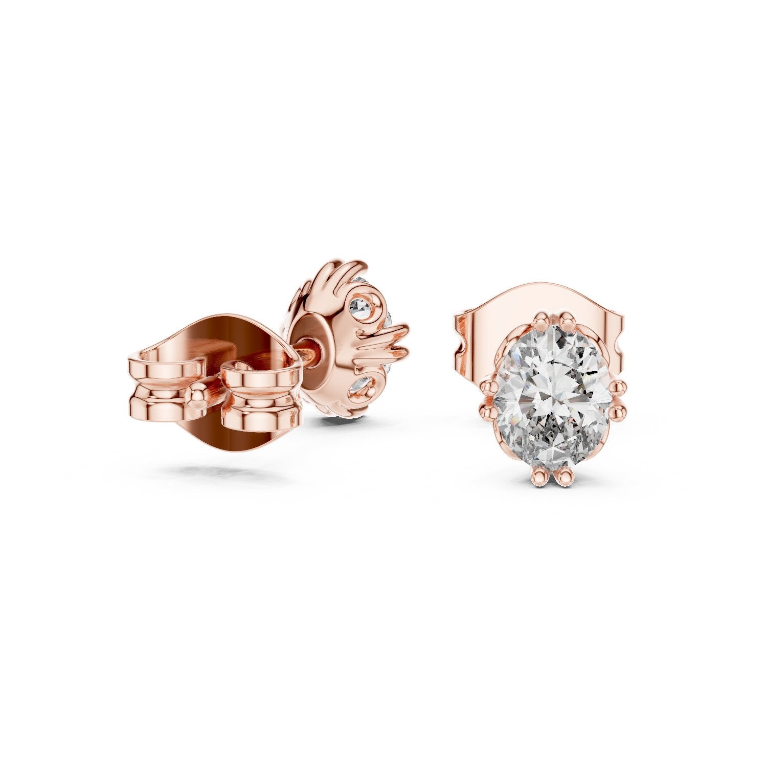 Oval Solitaire Diamond Stud Earrings in Rose Gold - VYKA Diamonds