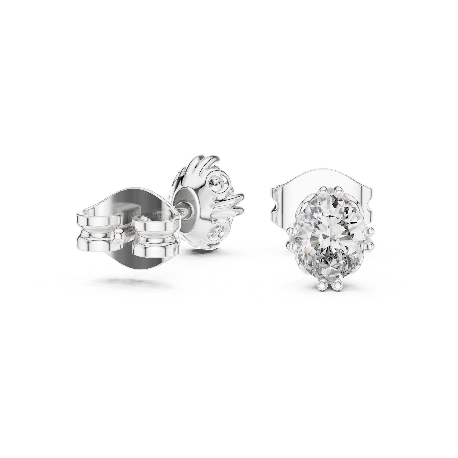 Oval Solitaire Diamond Stud Earrings in White Gold - VYKA Diamonds