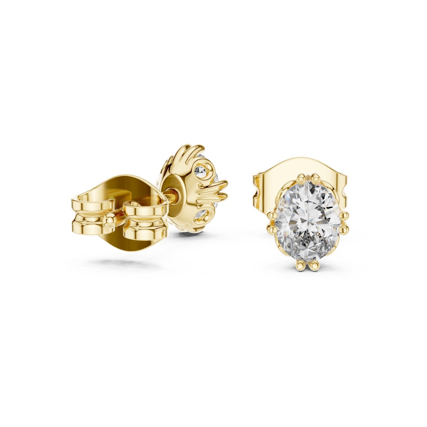 Oval Solitaire Diamond Stud Earrings in Yellow Gold - VYKA Diamonds