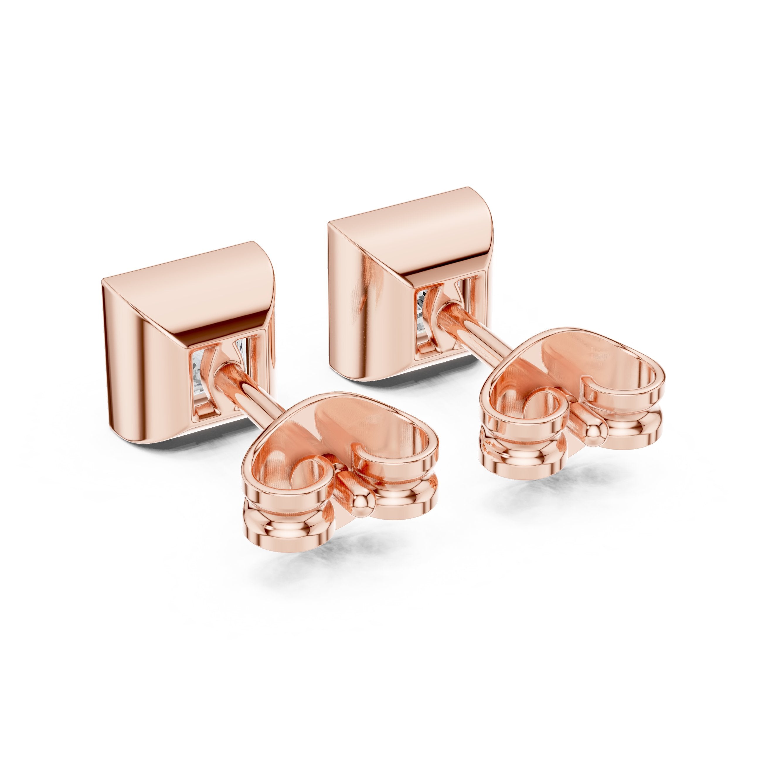Princess Bezel Diamond Stud Earrings in Rose Gold - VYKA Diamonds