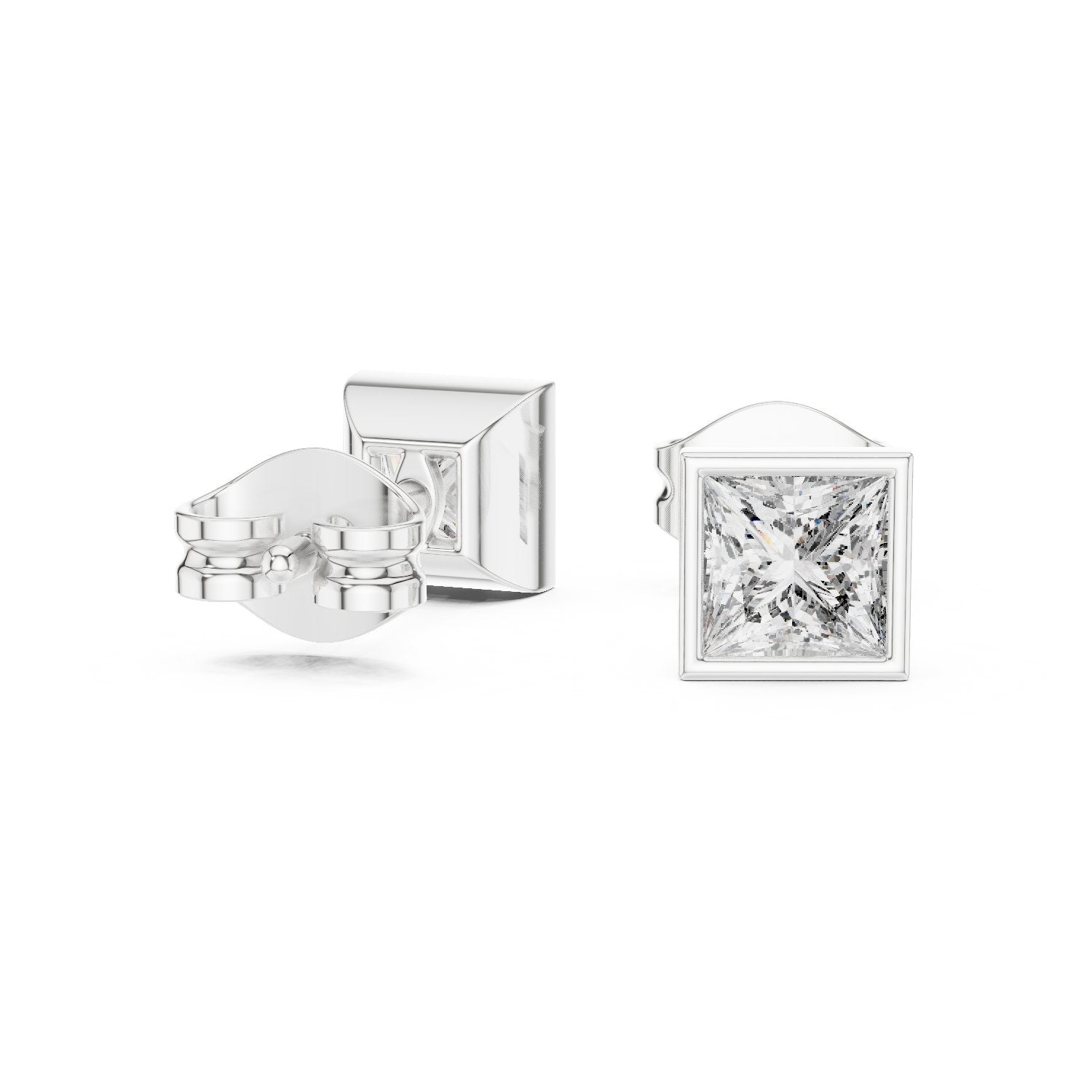 Princess Bezel Diamond Stud Earrings in White Gold - VYKA Diamonds
