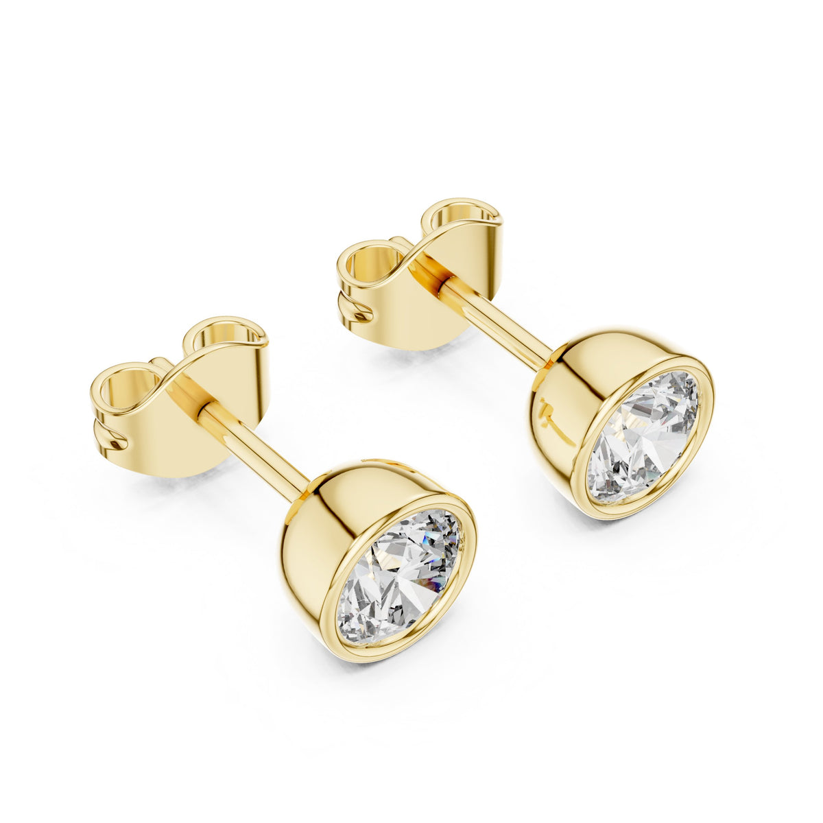 Round Bezel Solitaire Diamond Stud Earrings