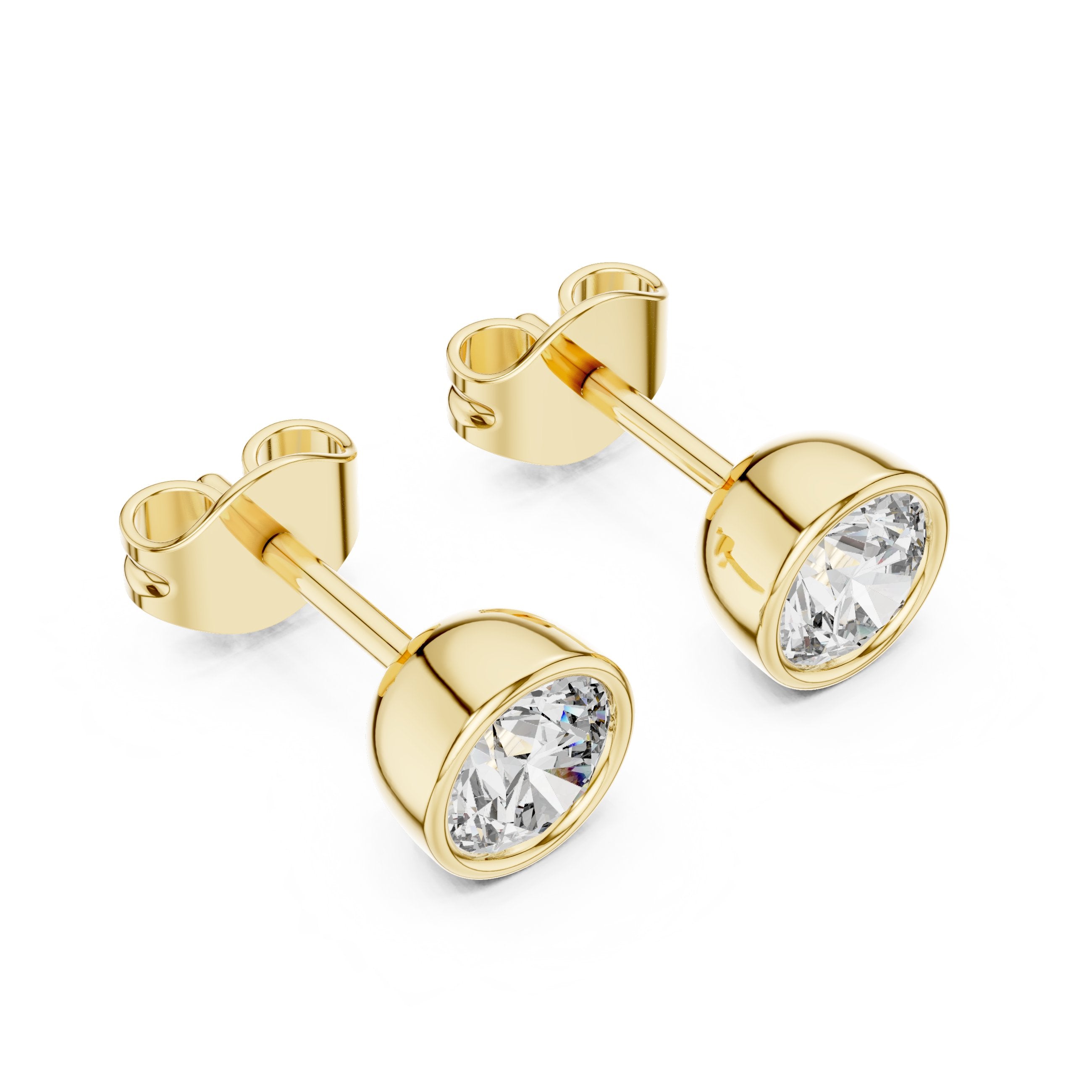 حلقان سوليتير ألماس مرصعة ذات إطار دائري in Yellow Gold - VYKA Diamonds