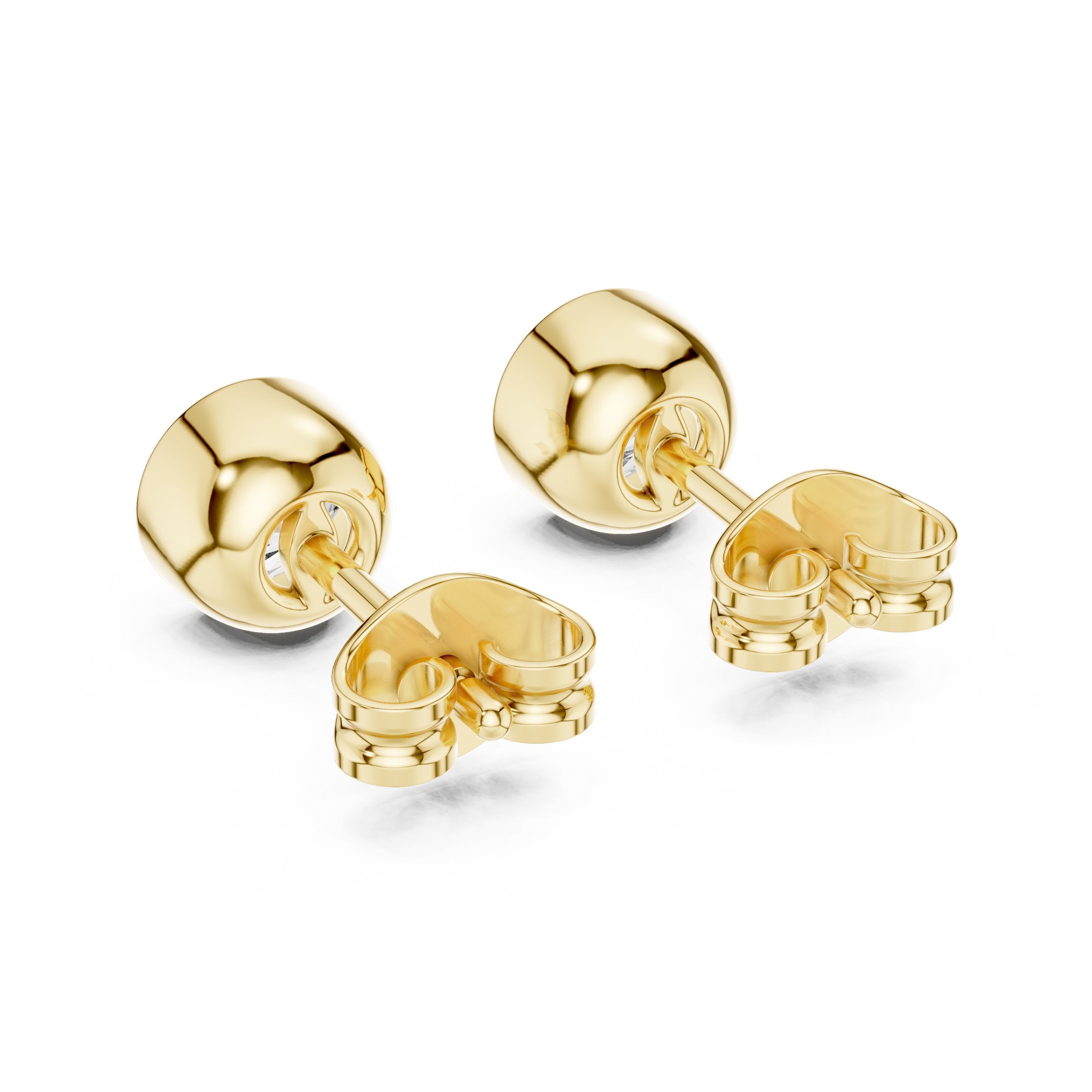 حلقان سوليتير ألماس مرصعة ذات إطار دائري in Yellow Gold - VYKA Diamonds