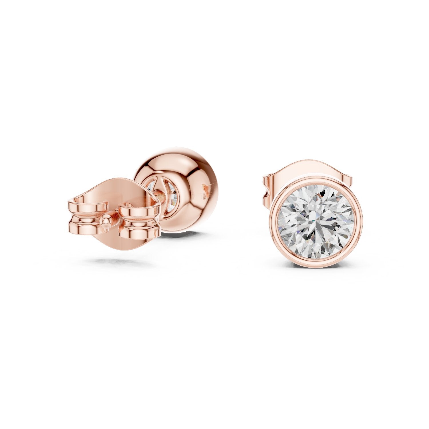 حلقان سوليتير ألماس مرصعة ذات إطار دائري in Rose Gold - VYKA Diamonds