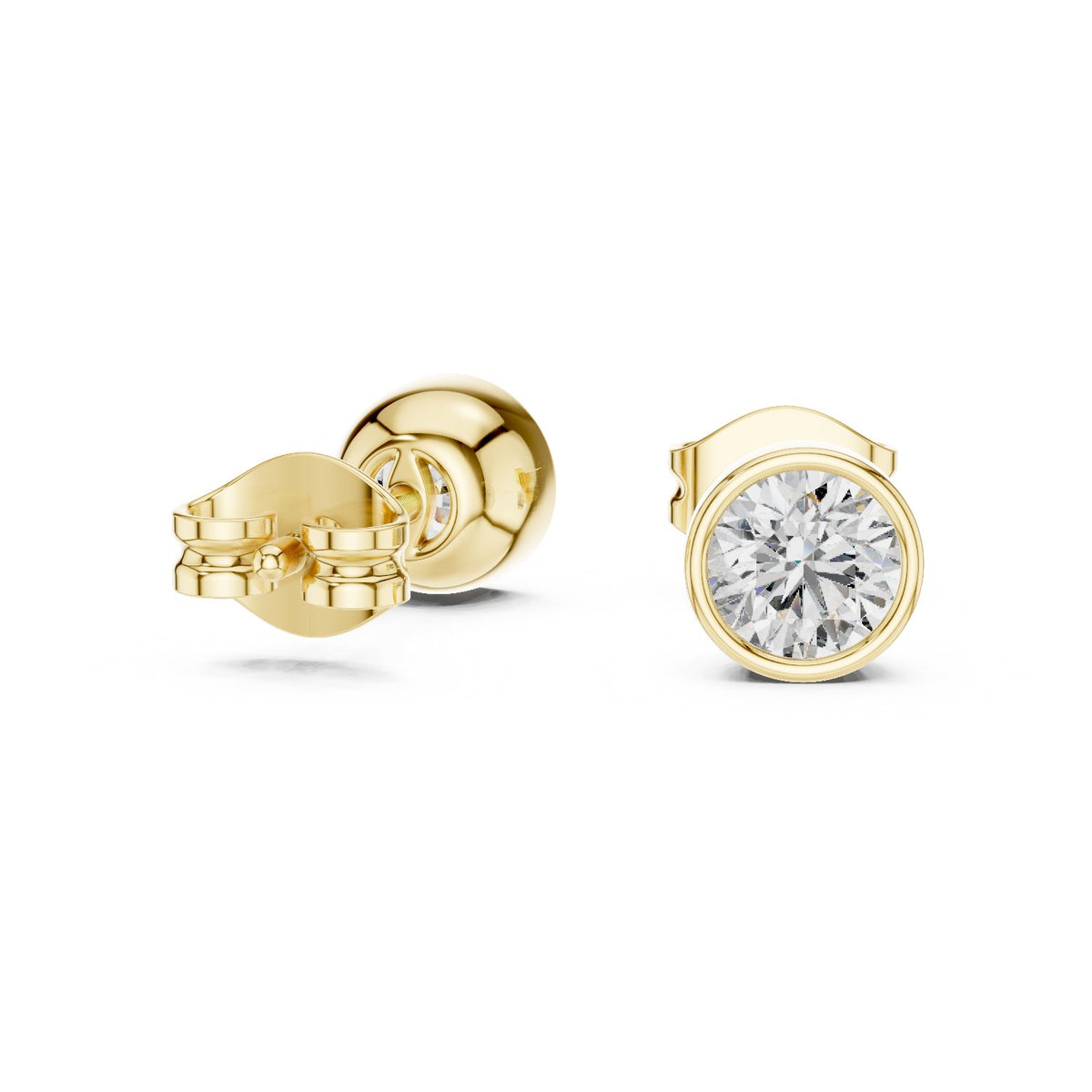 Round Bezel Solitaire Diamond Stud Earrings