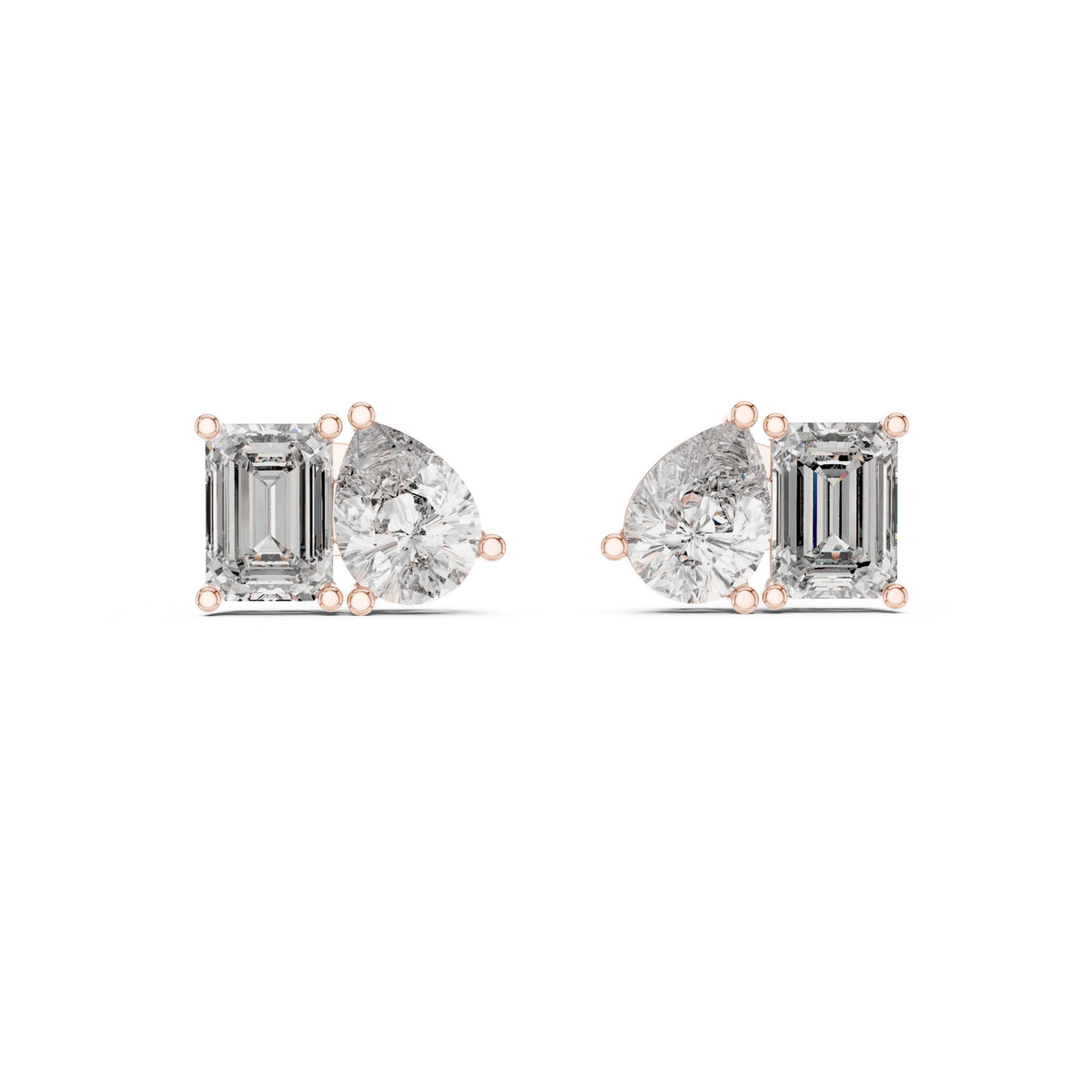 Emerald Round Toi et Moi Stud Earrings