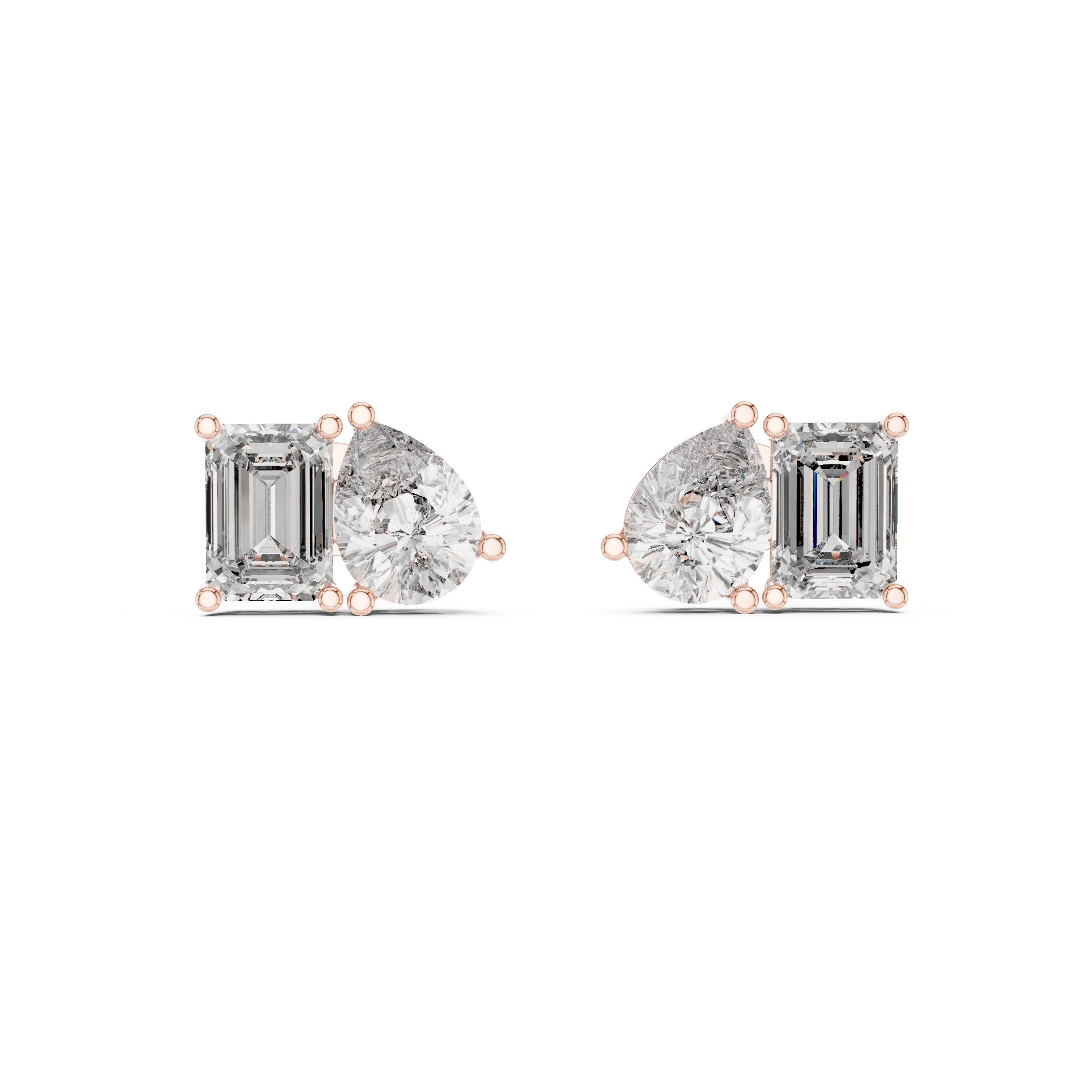 حلقان مرصعة بتصميم الزمرد الدائري "أنت وأنا" in Rose Gold - VYKA Diamonds