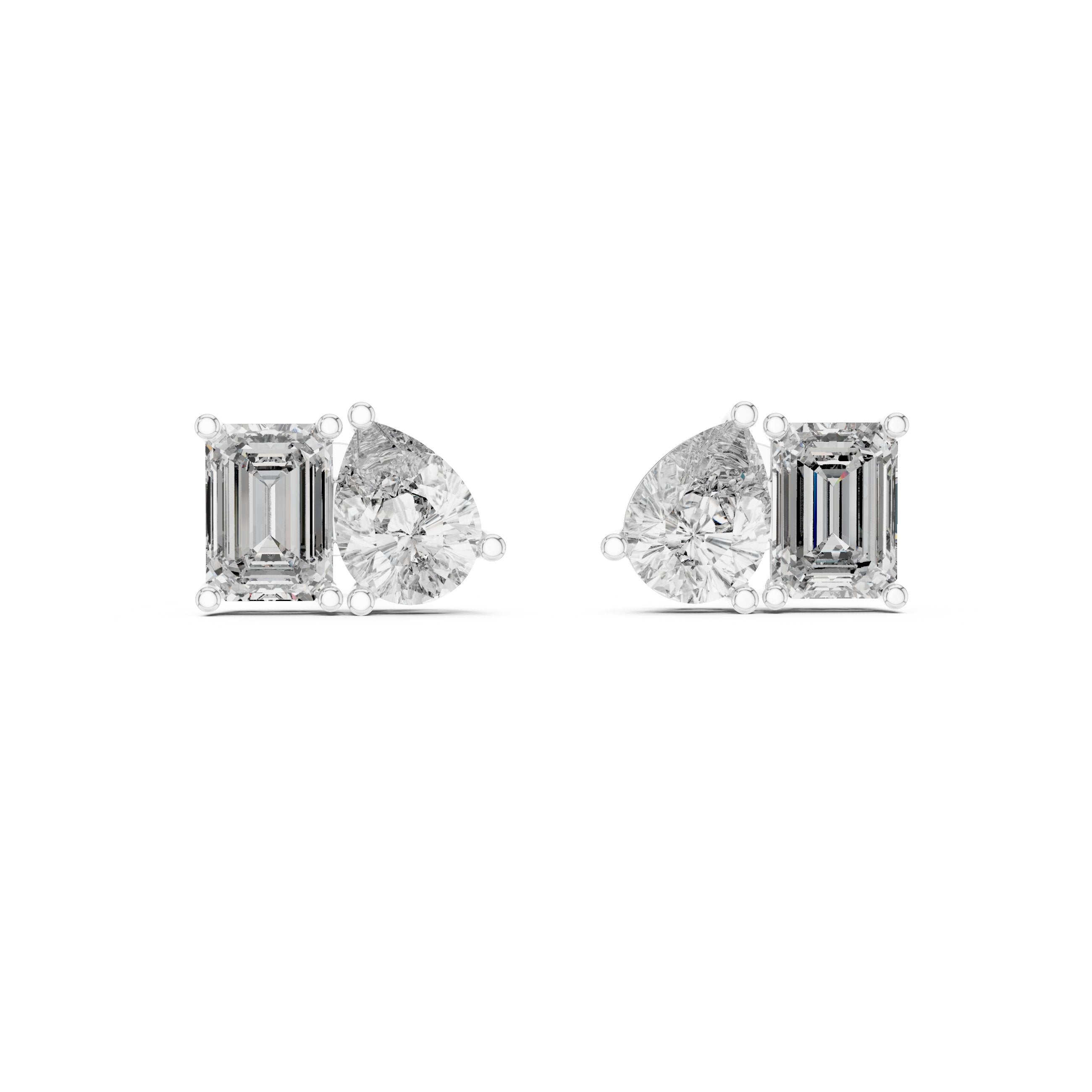 حلقان مرصعة بتصميم الزمرد الدائري "أنت وأنا" in White Gold - VYKA Diamonds