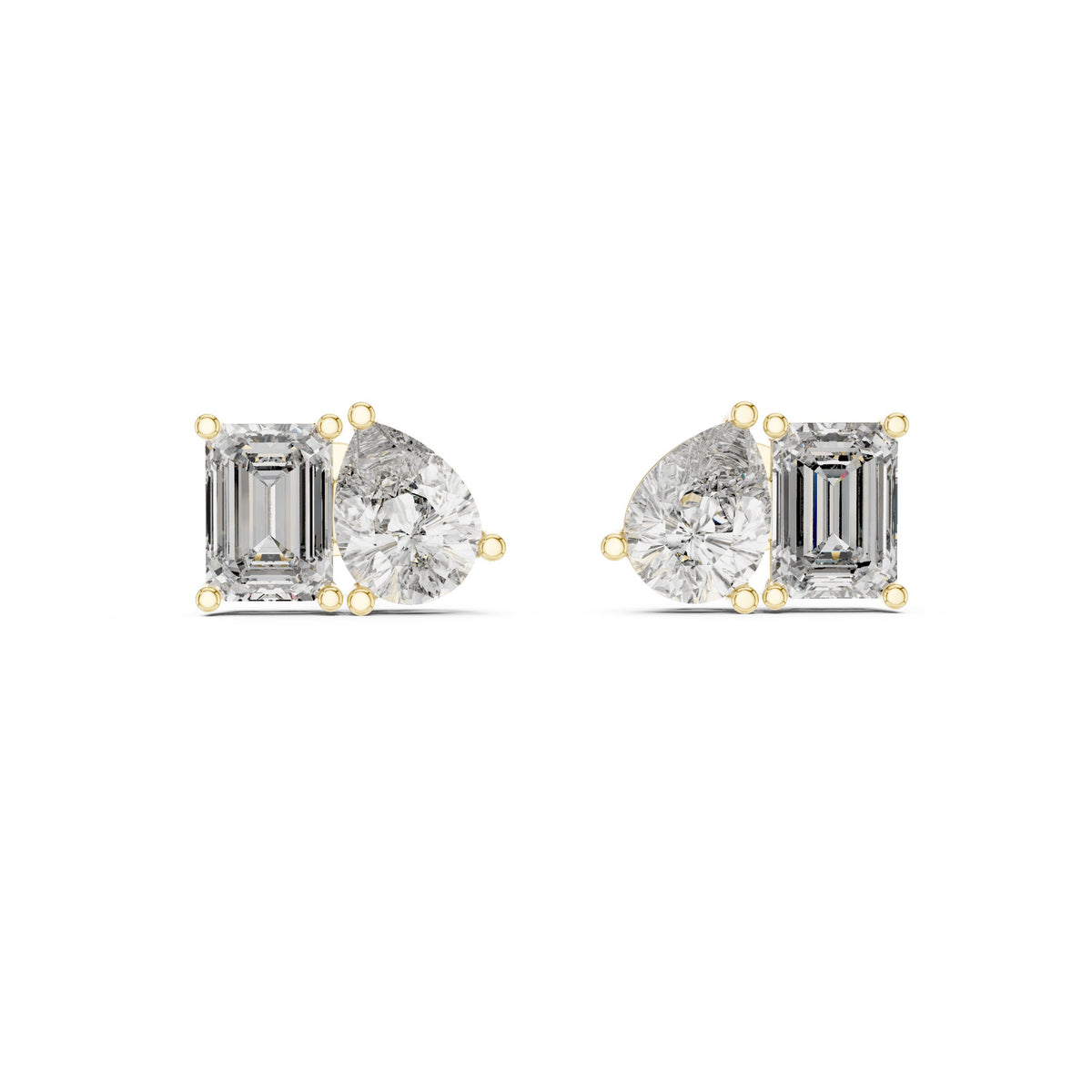 Emerald Round Toi et Moi Stud Earrings