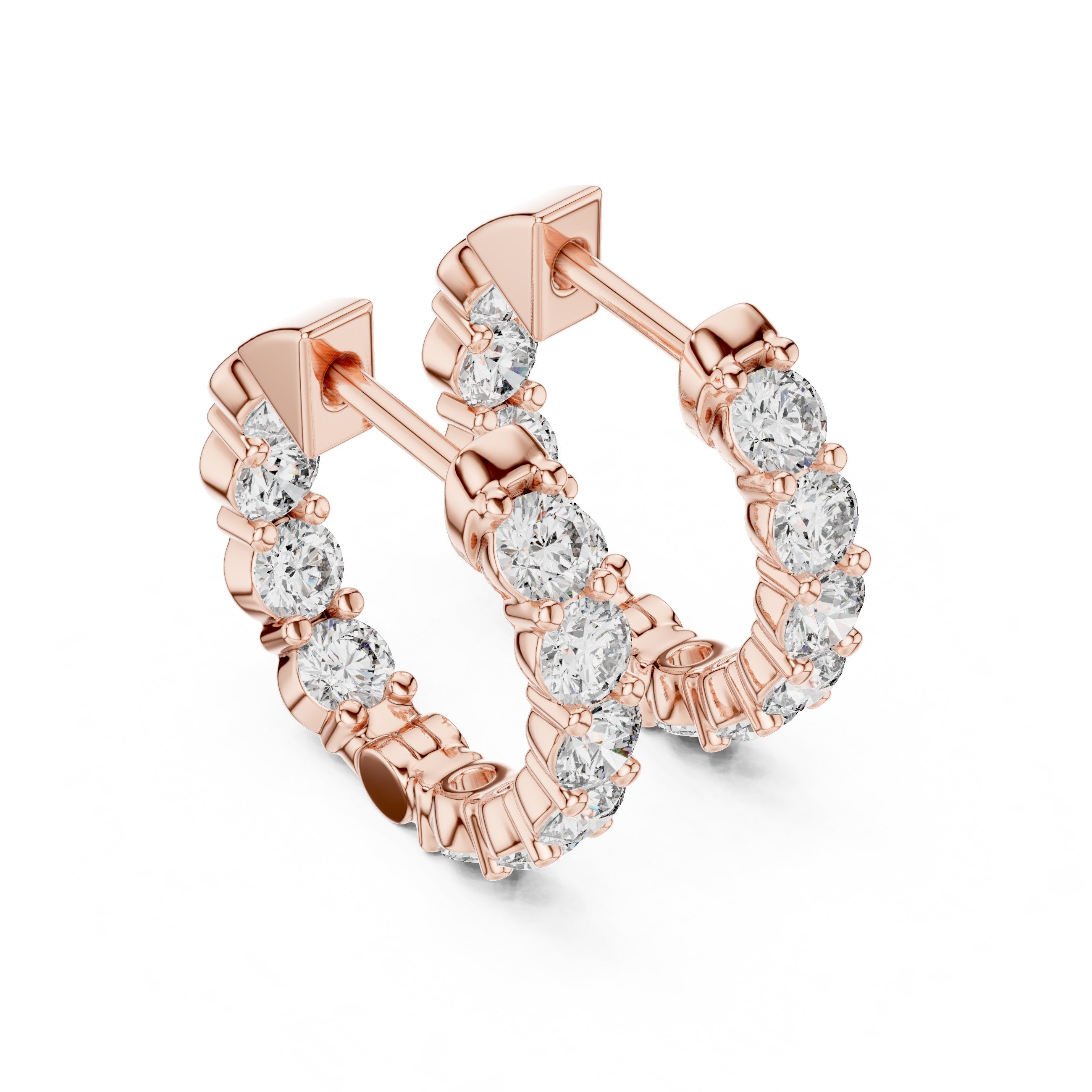Shared Prong Diamond Huggie Earrings in Rose Gold - VYKA Diamonds