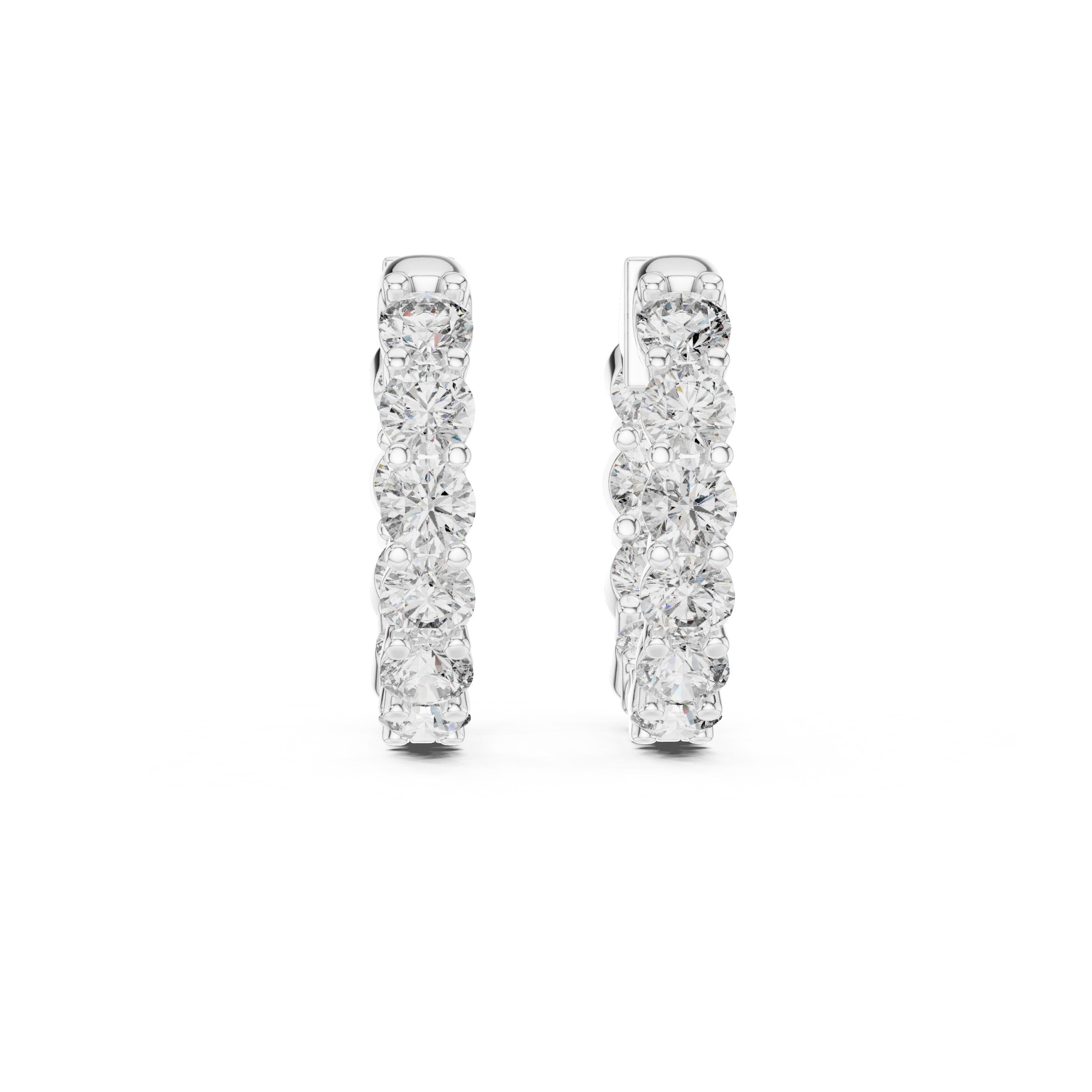 Shared Prong Diamond Huggie Earrings in White Gold - VYKA Diamonds