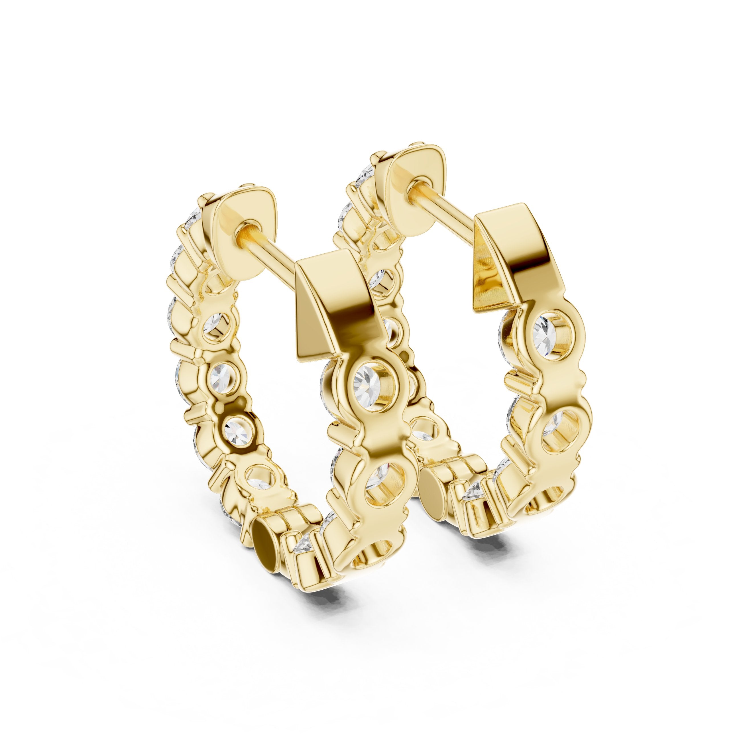 Shared Prong Diamond Huggie Earrings in Yellow Gold - VYKA Diamonds
