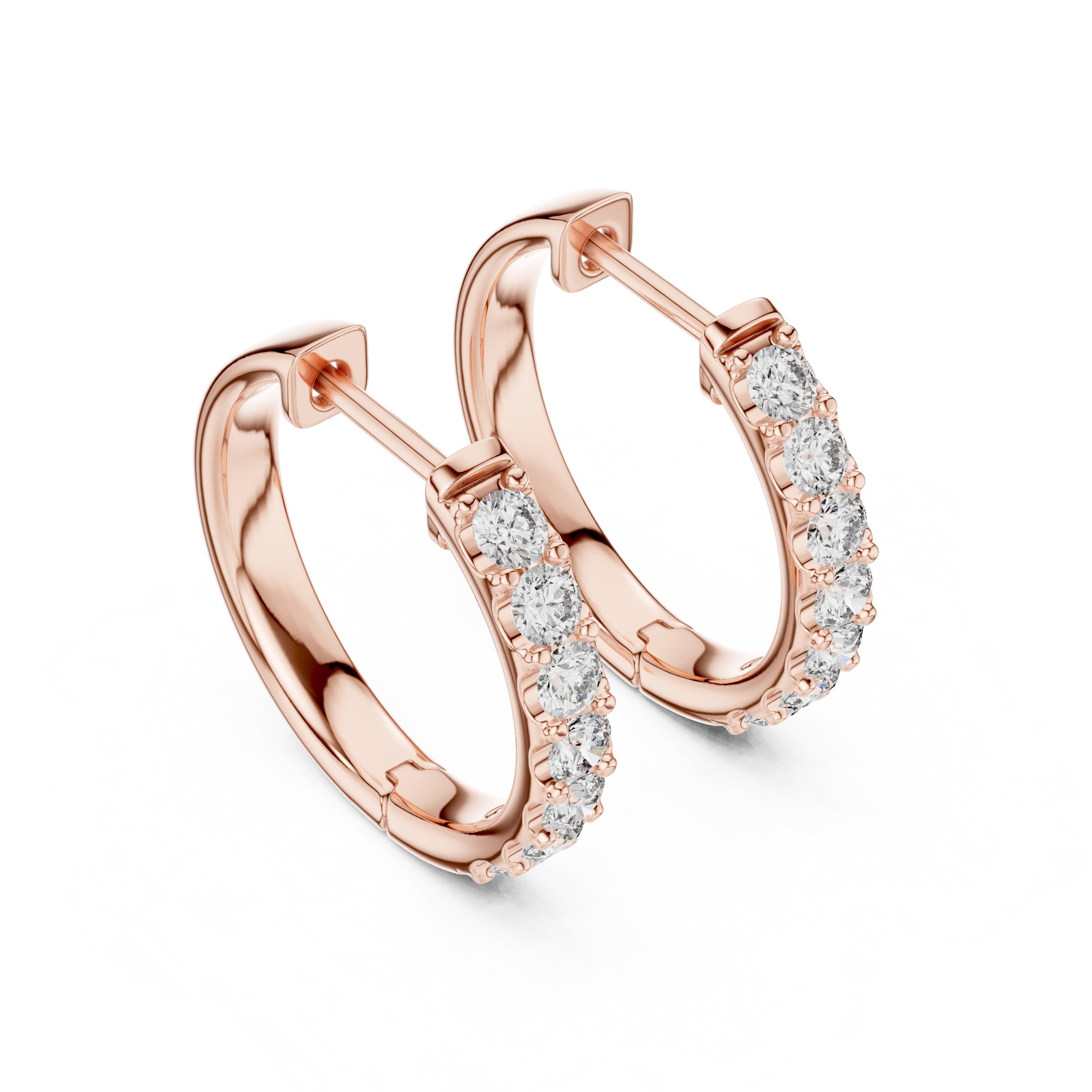 Single Row Pave Diamond Huggie Earrings in Rose Gold - VYKA Diamonds