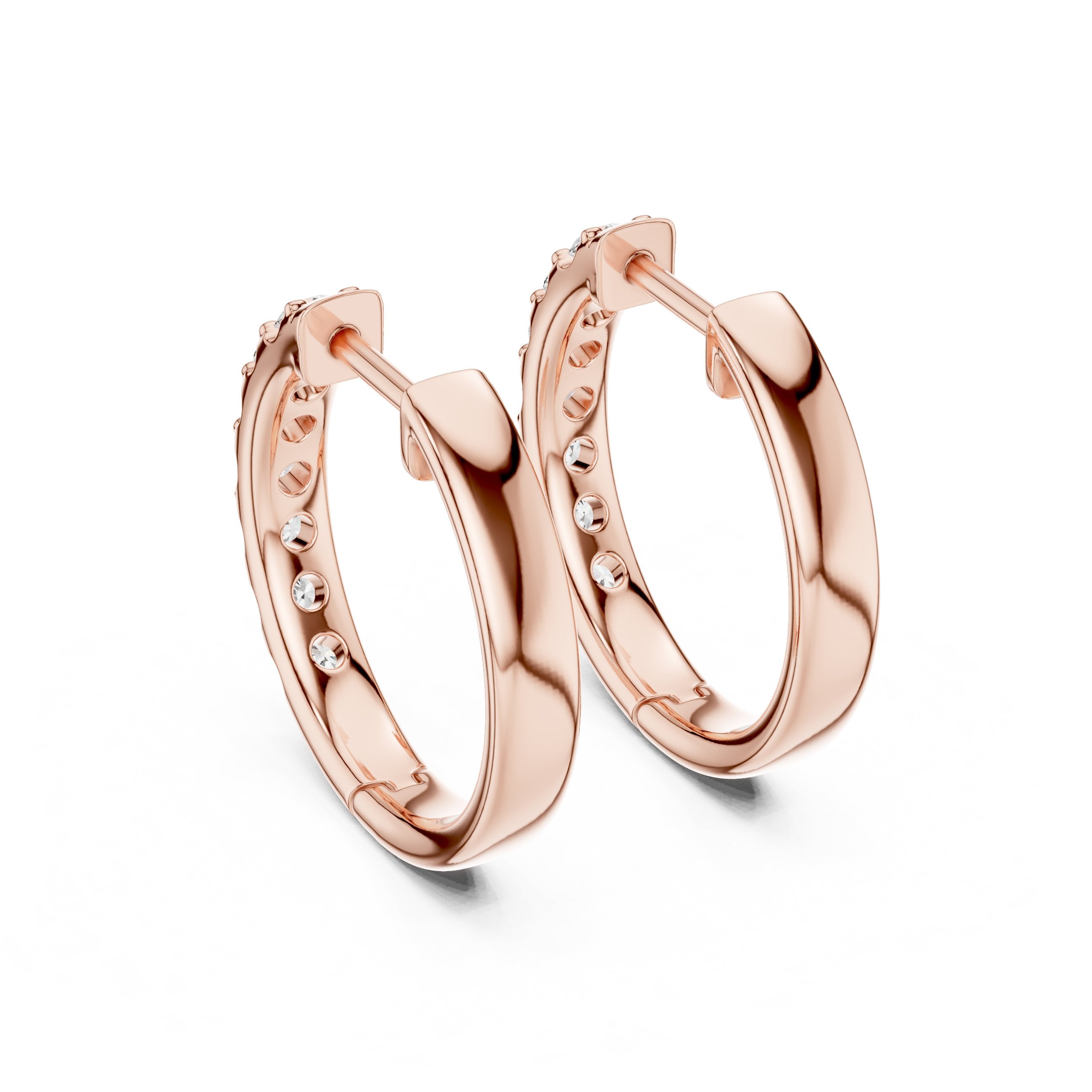 Single Row Pave Diamond Huggie Earrings in Rose Gold - VYKA Diamonds