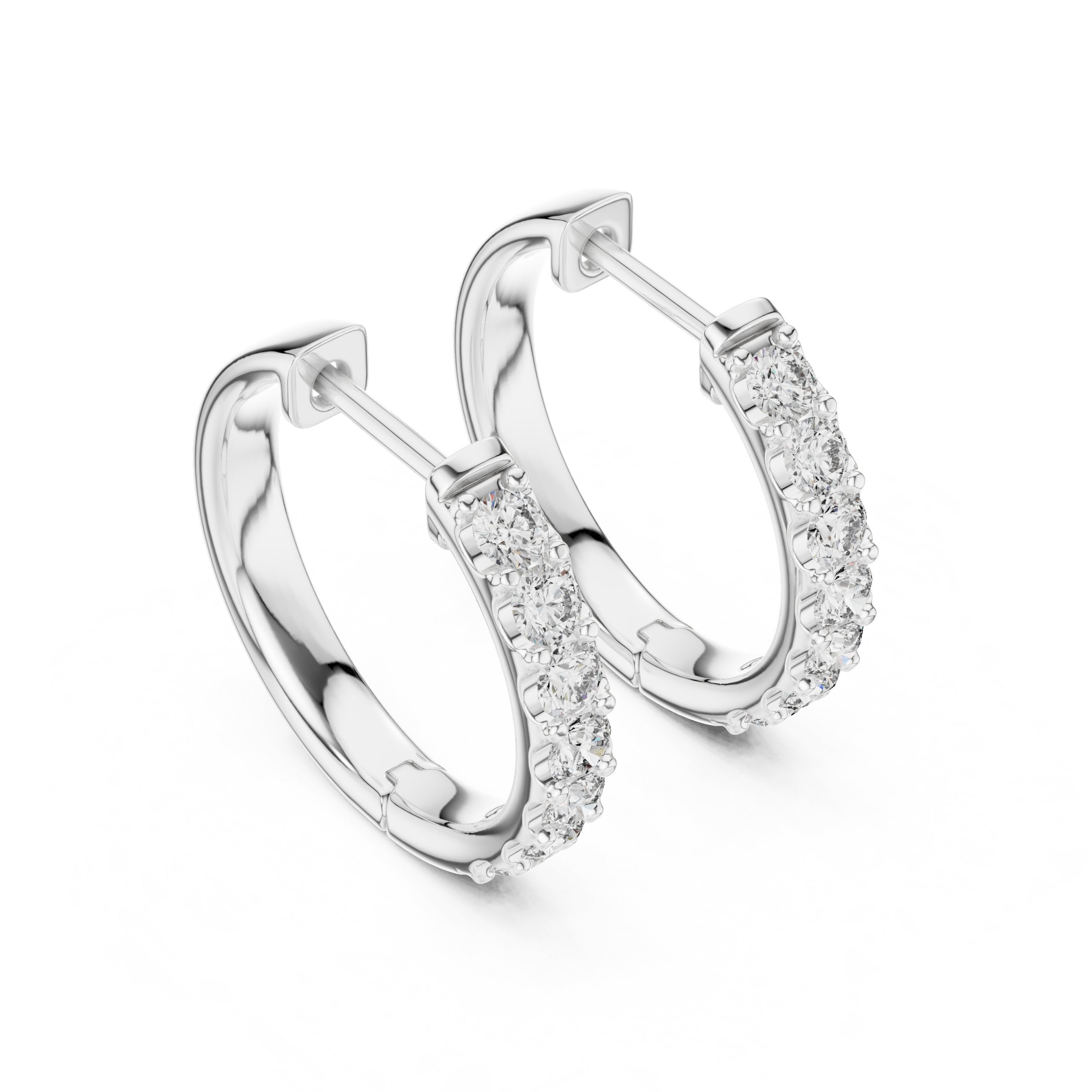 Single Row Pave Diamond Huggie Earrings in White Gold - VYKA Diamonds