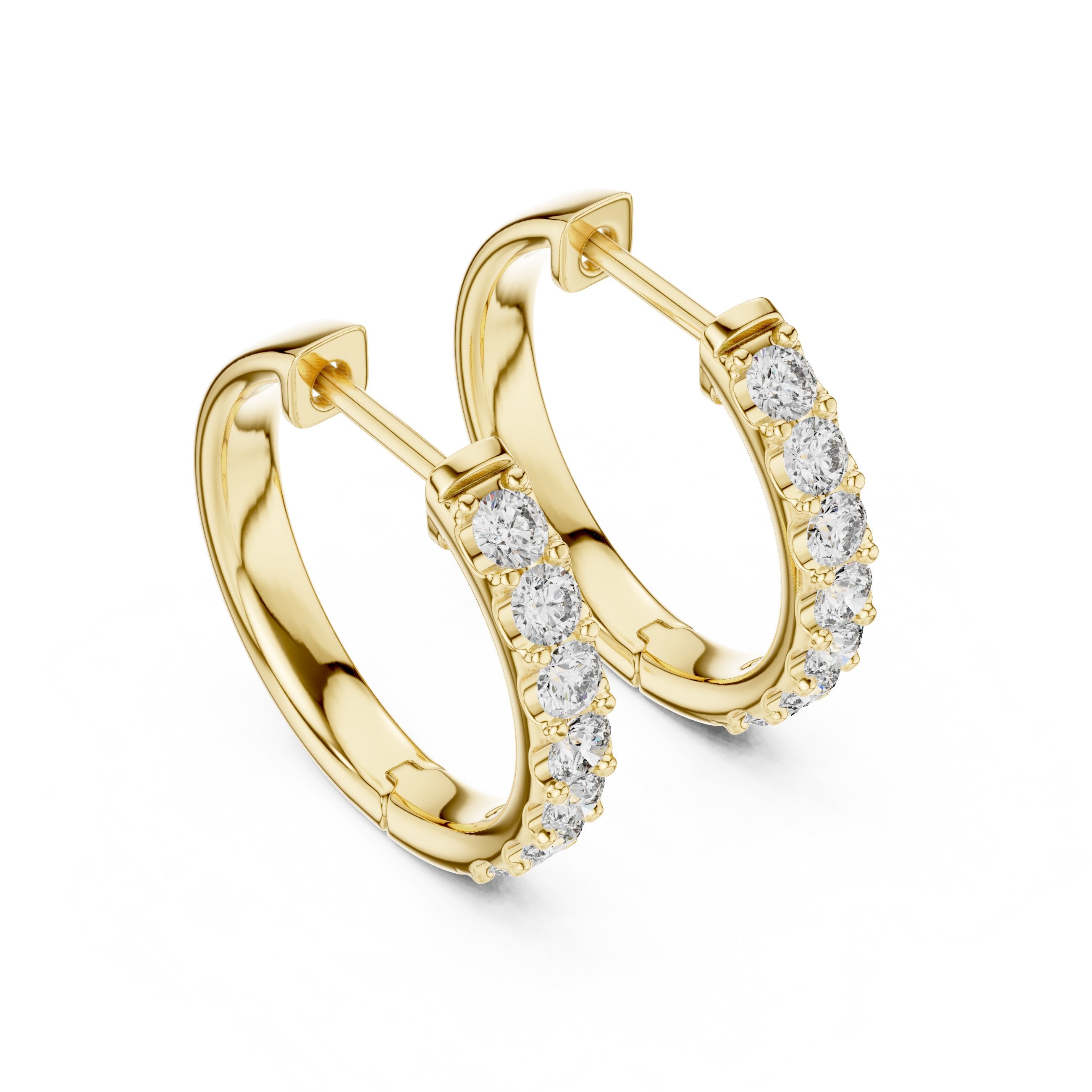 Single Row Pave Diamond Huggie Earrings in Yellow Gold - VYKA Diamonds