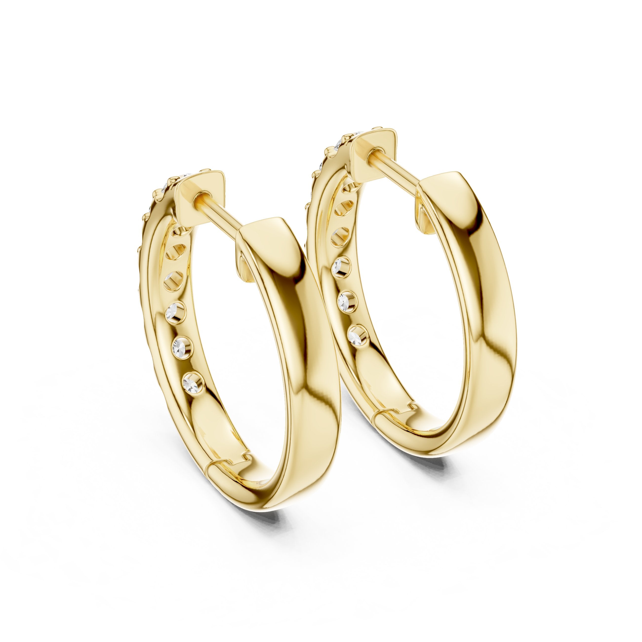 Single Row Pave Diamond Huggie Earrings in Yellow Gold - VYKA Diamonds