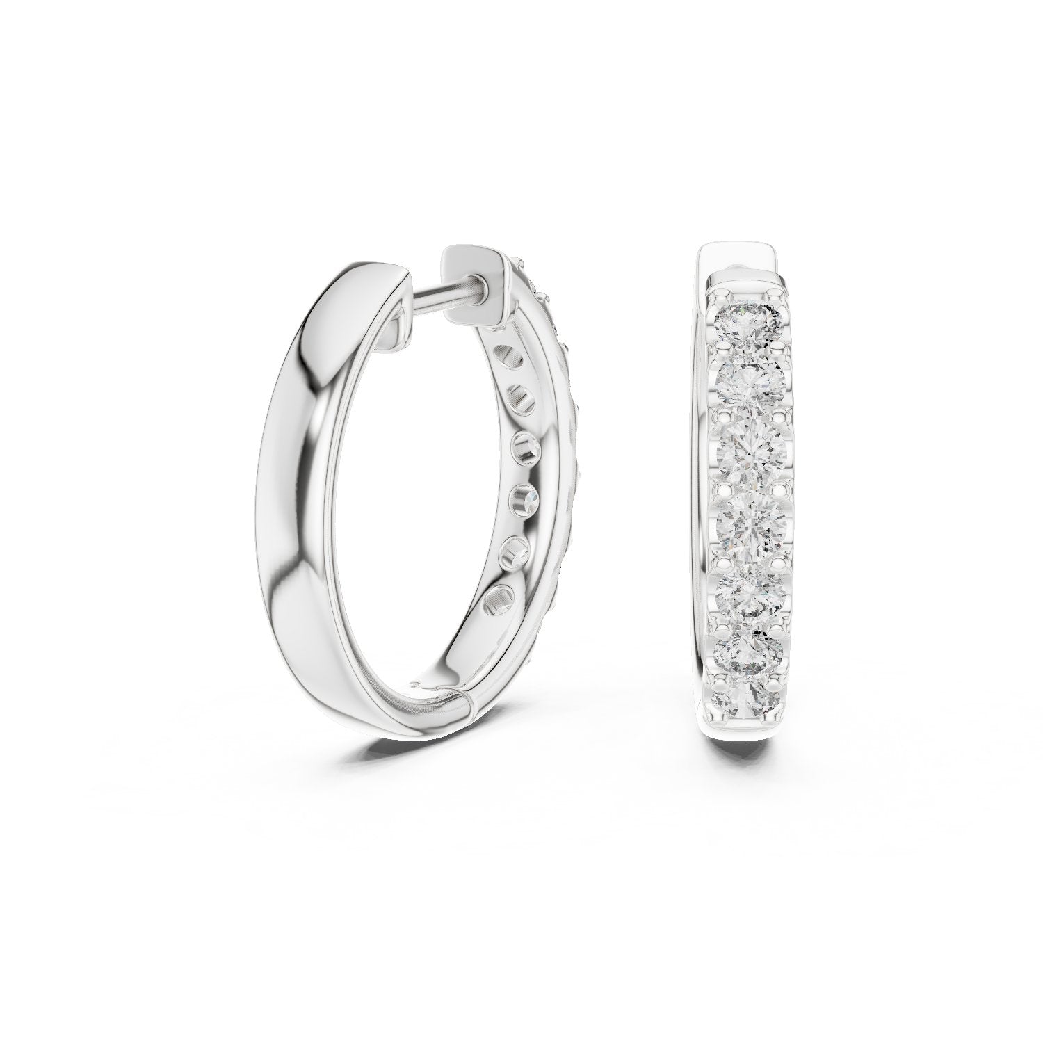 Single Row Pave Diamond Huggie Earrings in White Gold - VYKA Diamonds