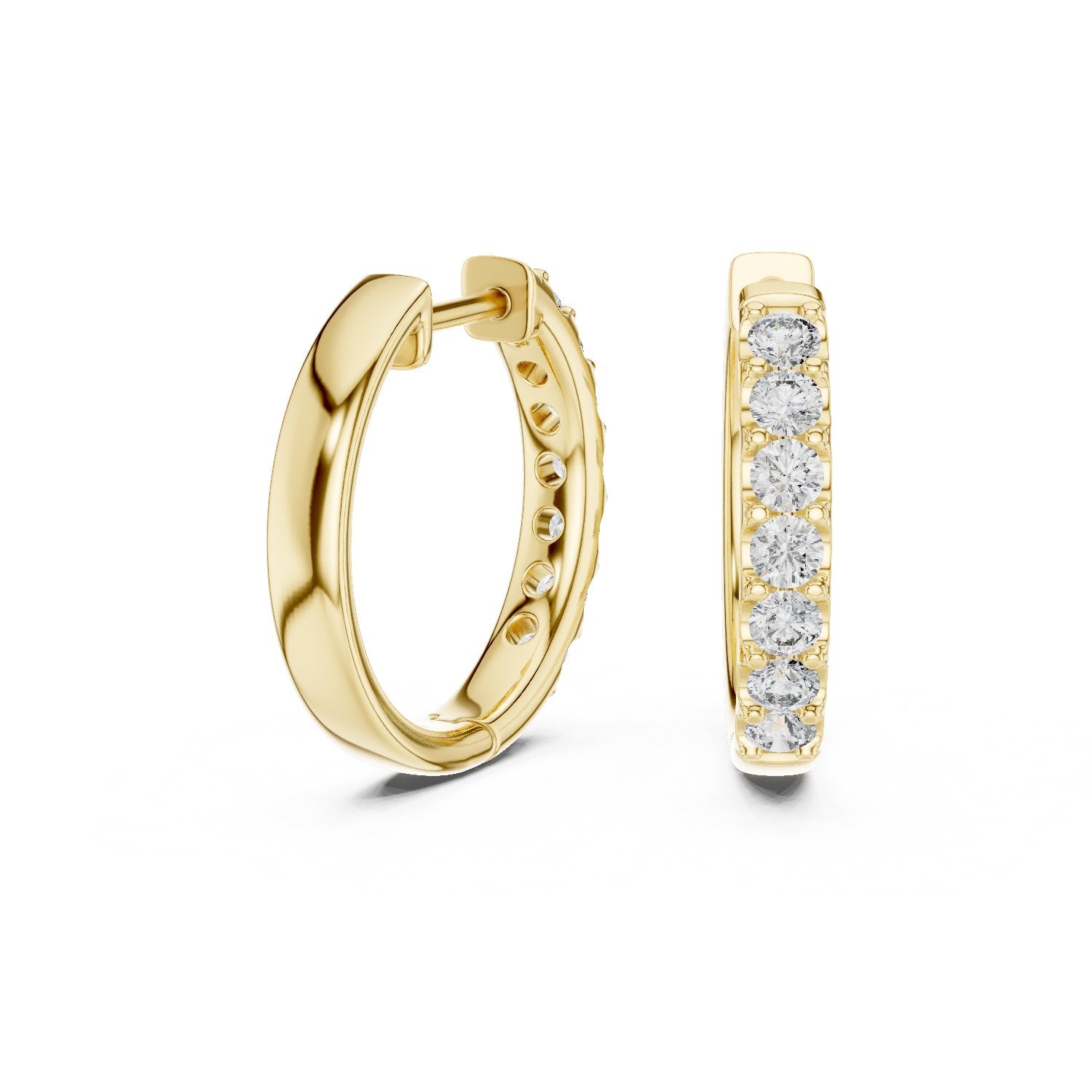 Single Row Pave Diamond Huggie Earrings in Yellow Gold - VYKA Diamonds