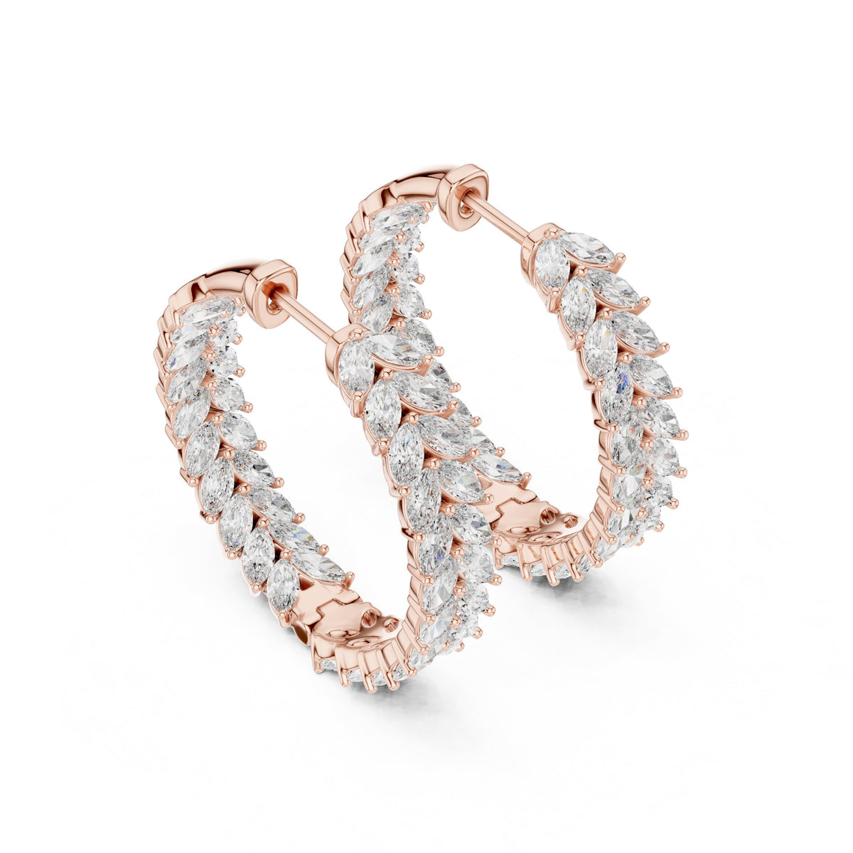 Marquise Leaf Diamond Hoop Earrings
