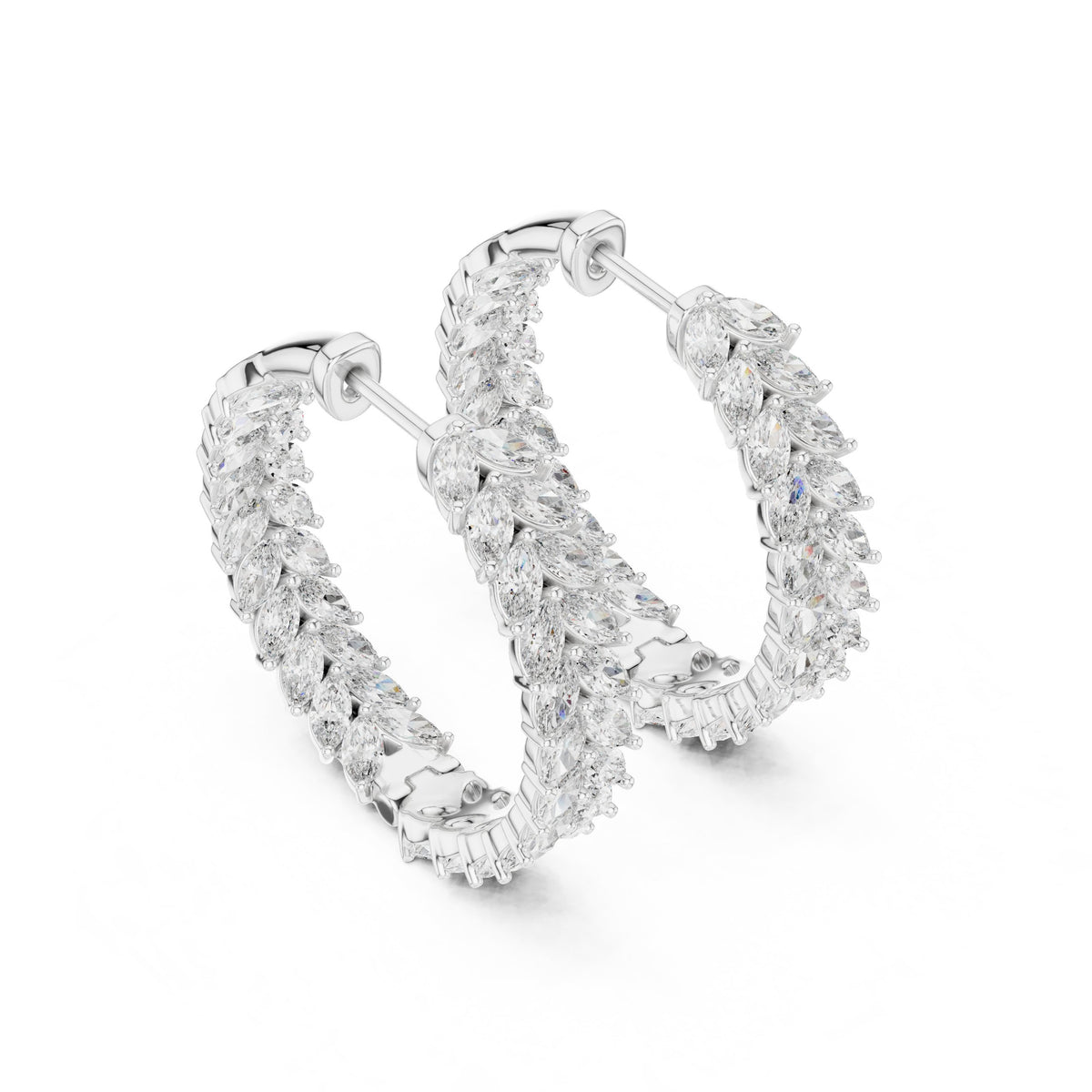 أقراط حلقية بأوراق ماركيز in White Gold - VYKA Diamonds