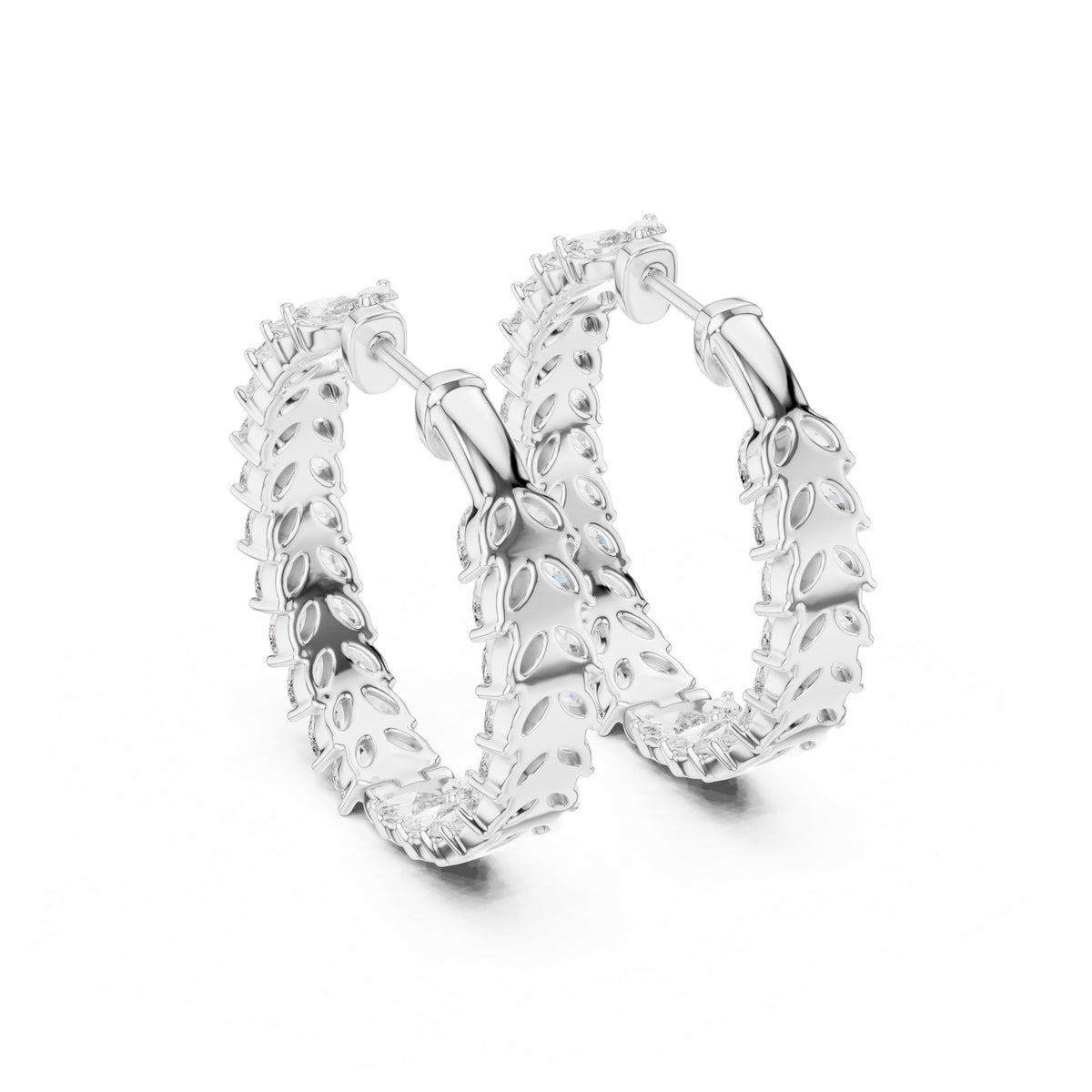 Marquise Leaf Diamond Hoop Earrings