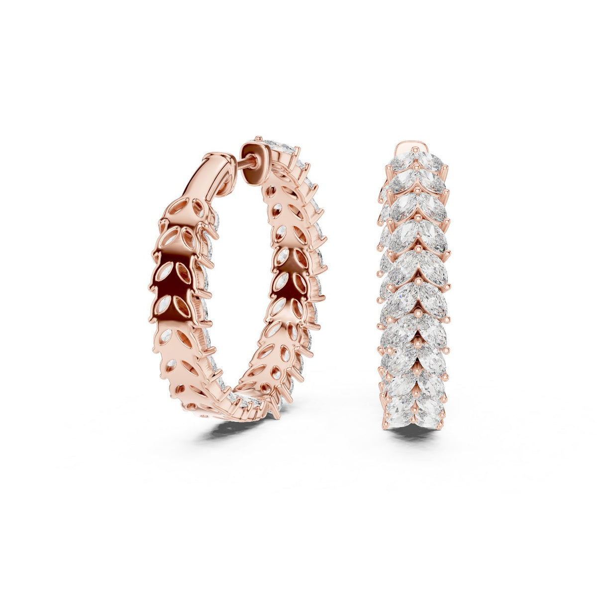 Marquise Leaf Diamond Hoop Earrings