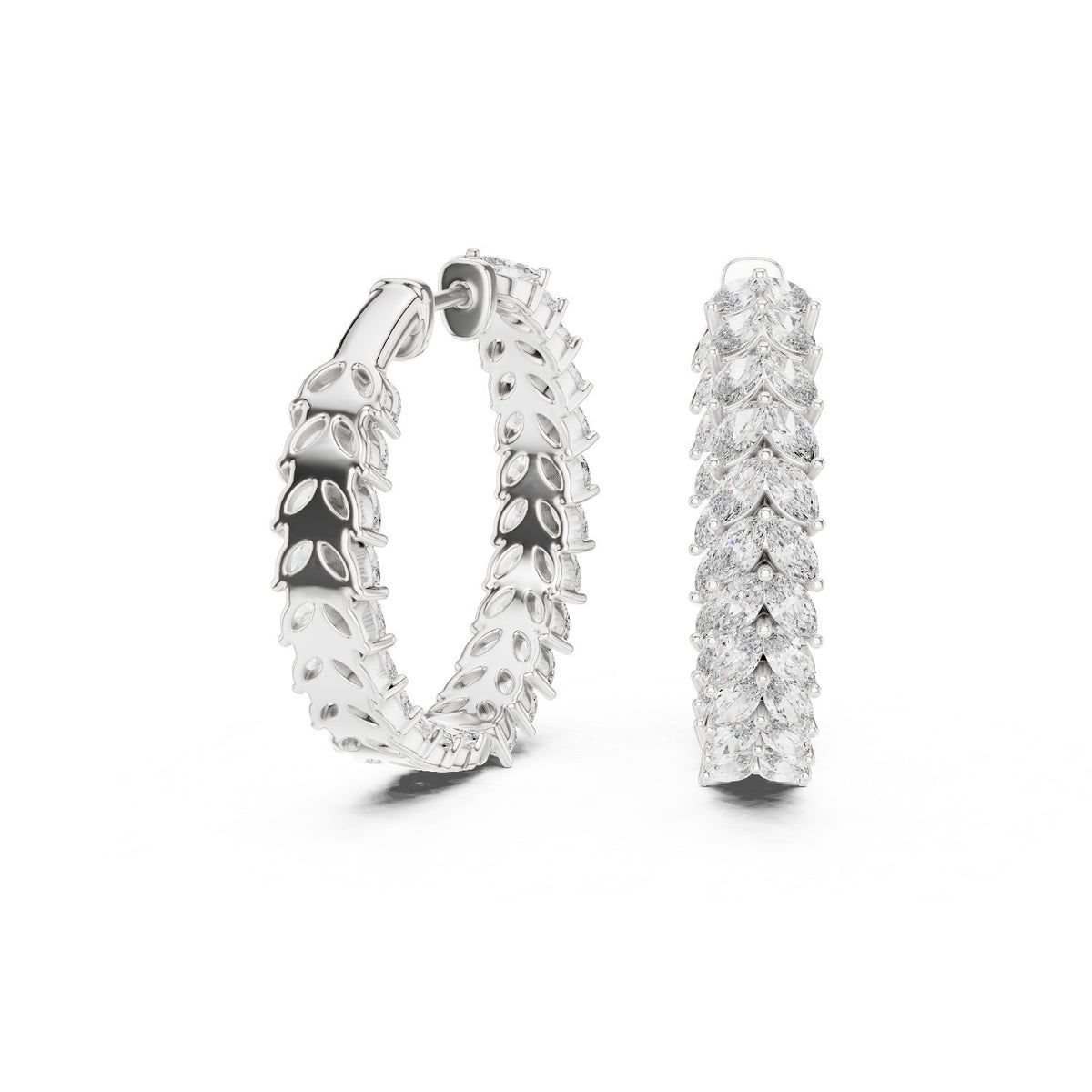 Marquise Leaf Diamond Hoop Earrings