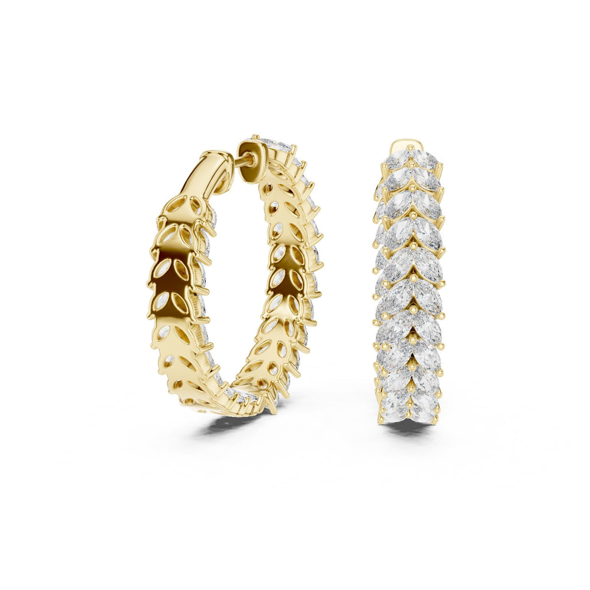 Marquise Leaf Diamond Hoop Earrings