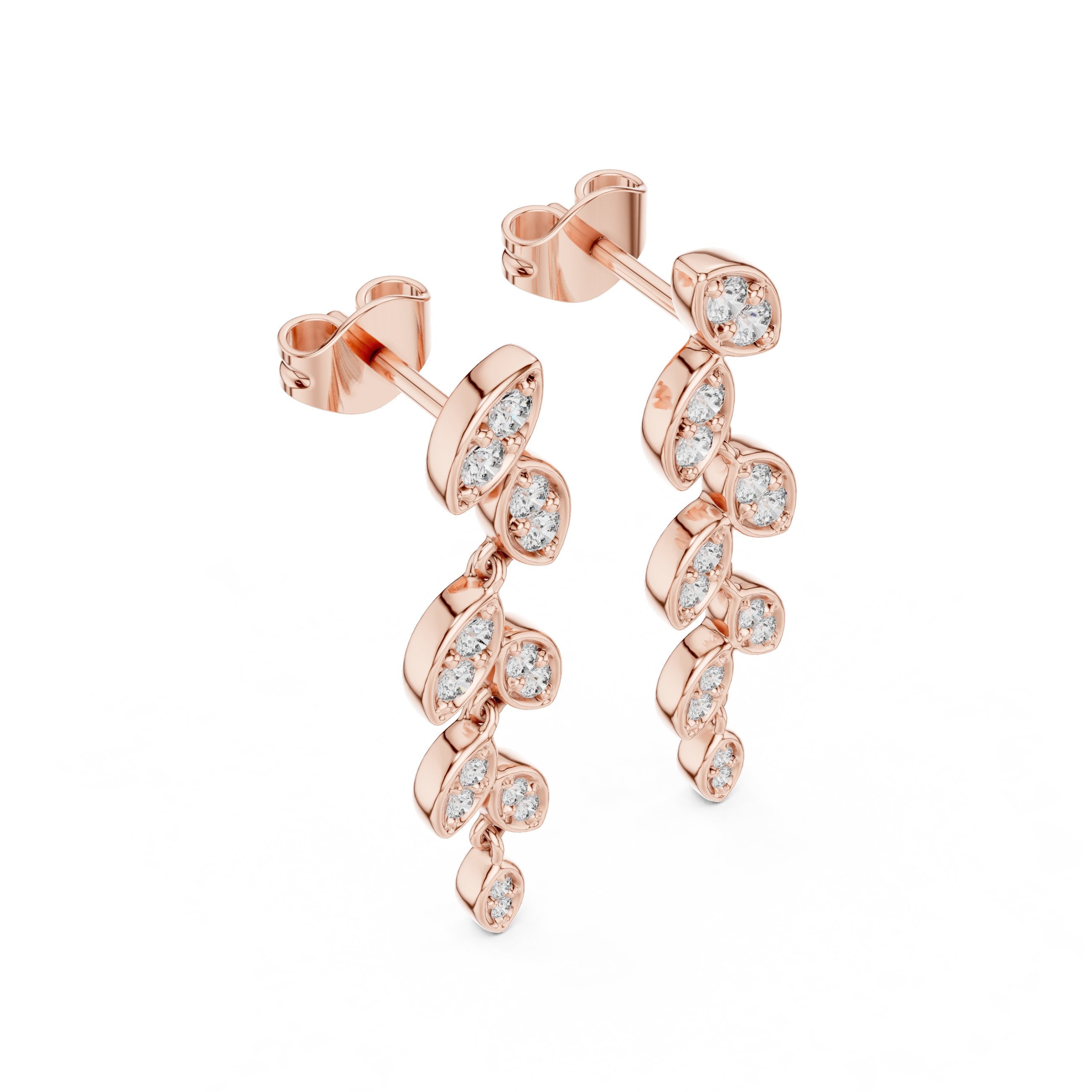 Cascading Leaf Diamond Drop Earrings in Rose Gold - VYKA Diamonds