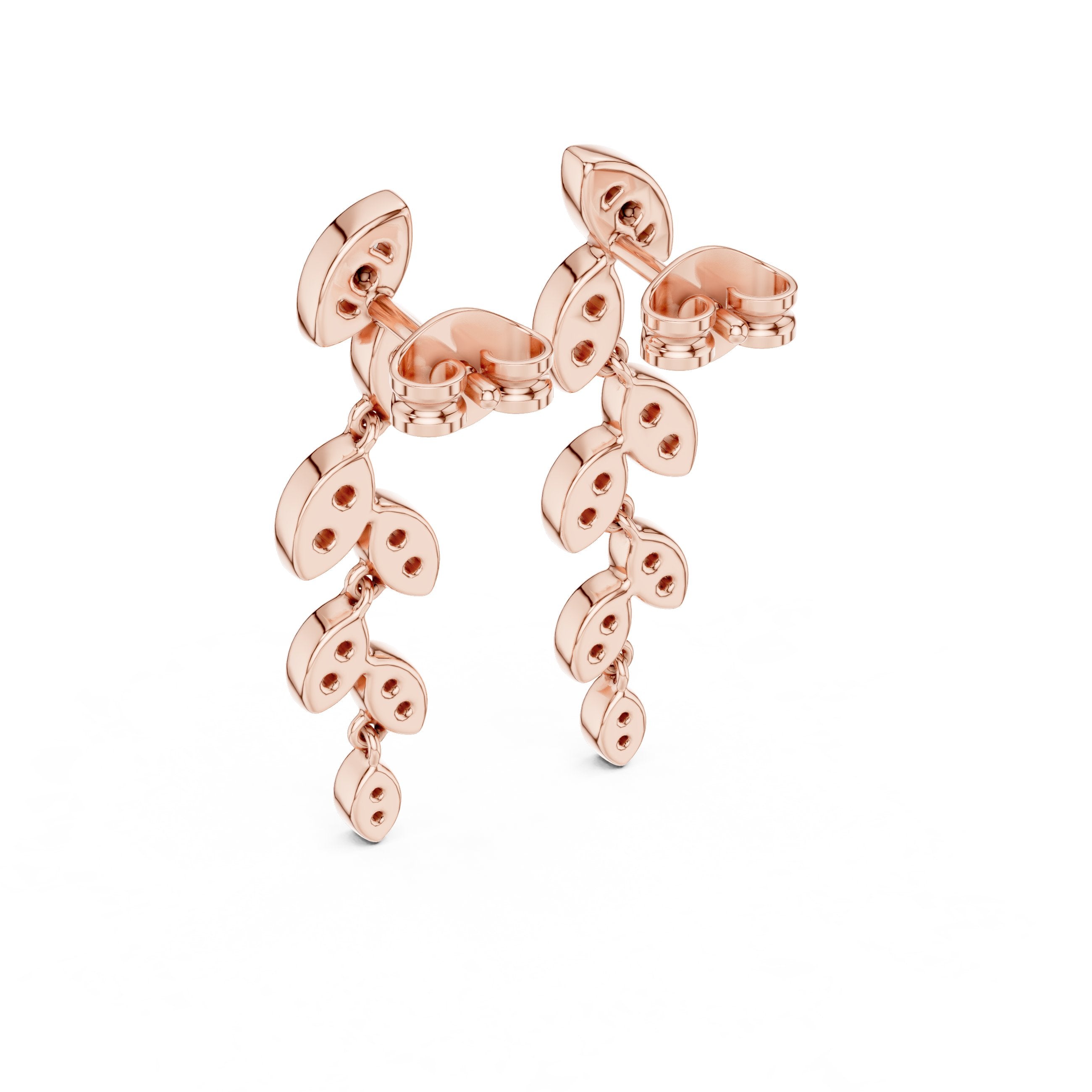 Cascading Leaf Diamond Drop Earrings in Rose Gold - VYKA Diamonds
