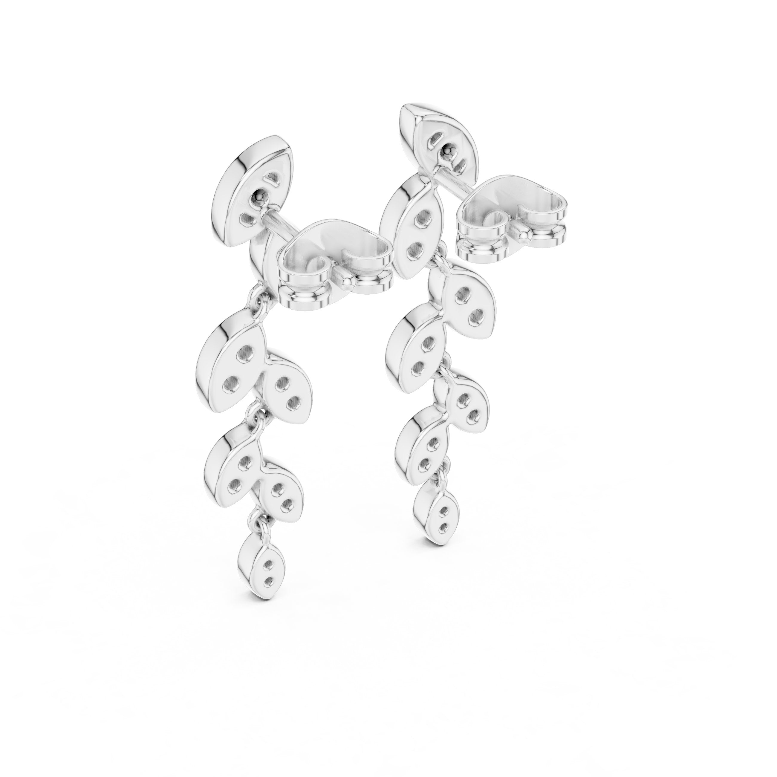 Cascading Leaf Diamond Drop Earrings in White Gold - VYKA Diamonds
