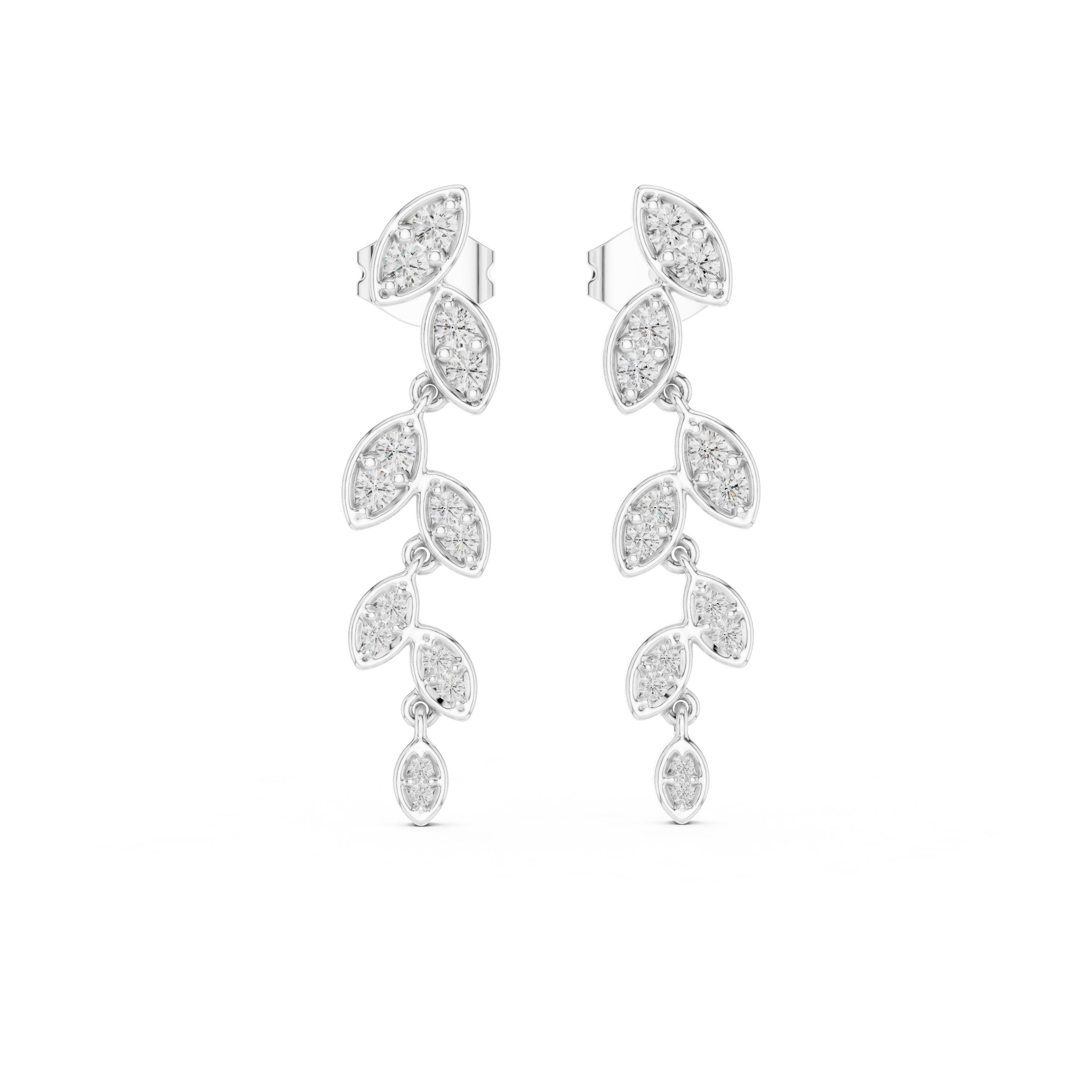 Cascading Leaf Diamond Drop Earrings in White Gold - VYKA Diamonds