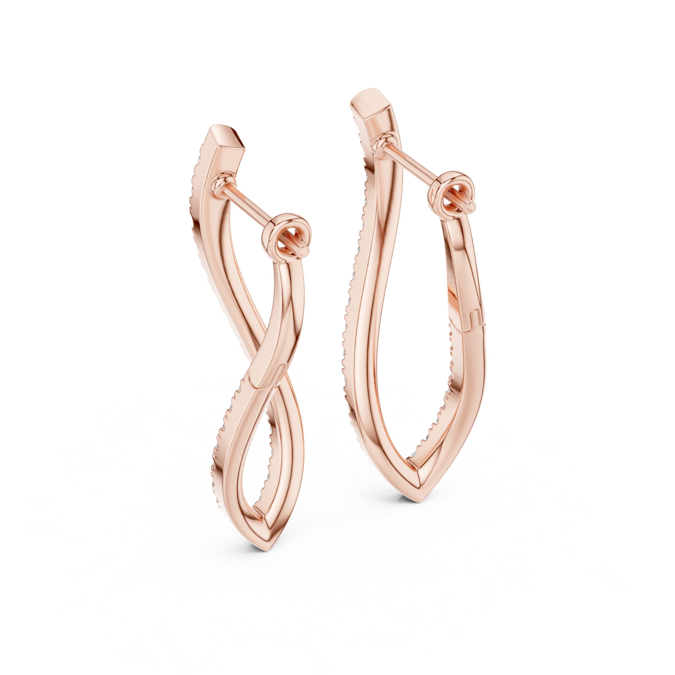 Twisted Pave Diamond Drop Earrings in Rose Gold - VYKA Diamonds