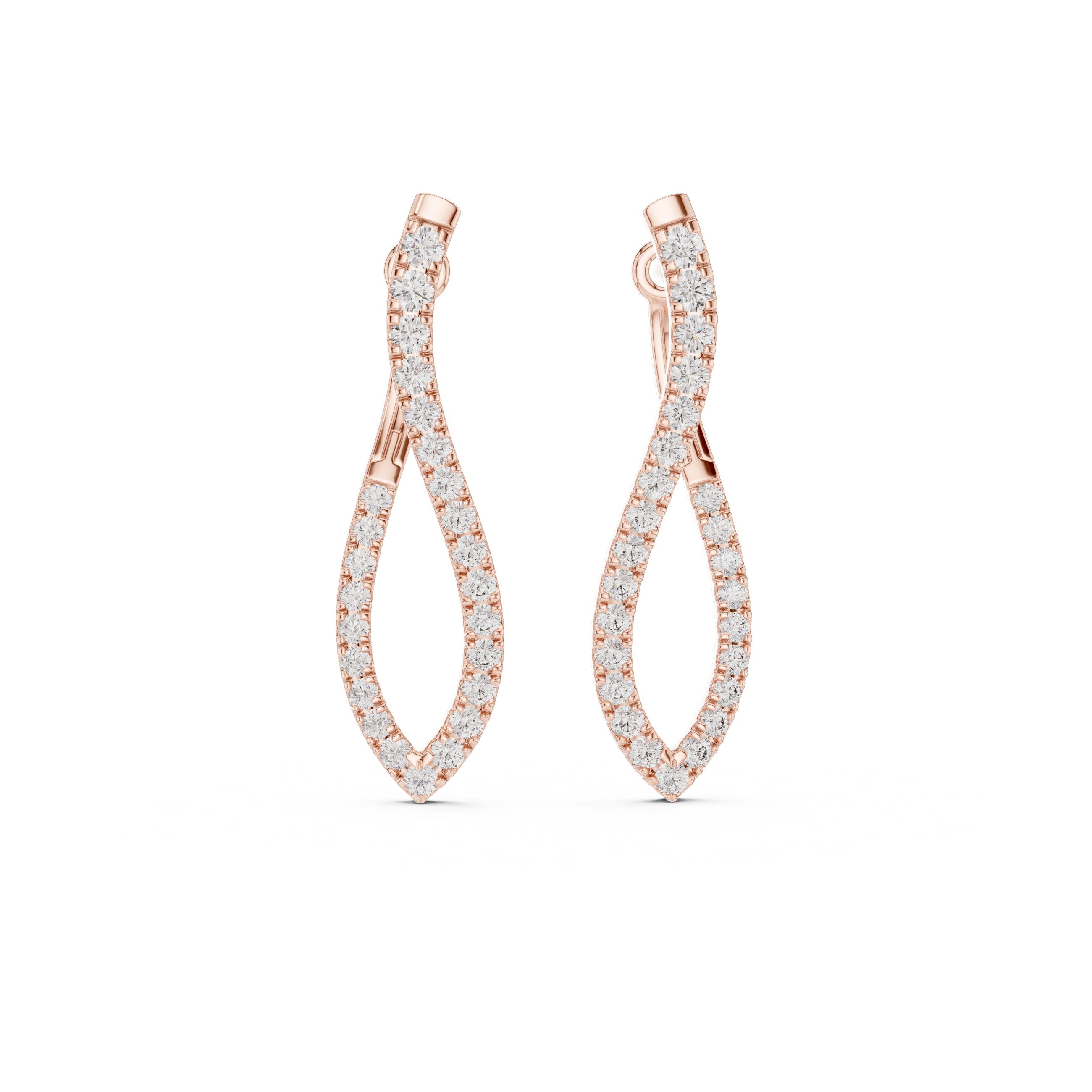 Twisted Pave Diamond Drop Earrings in Rose Gold - VYKA Diamonds