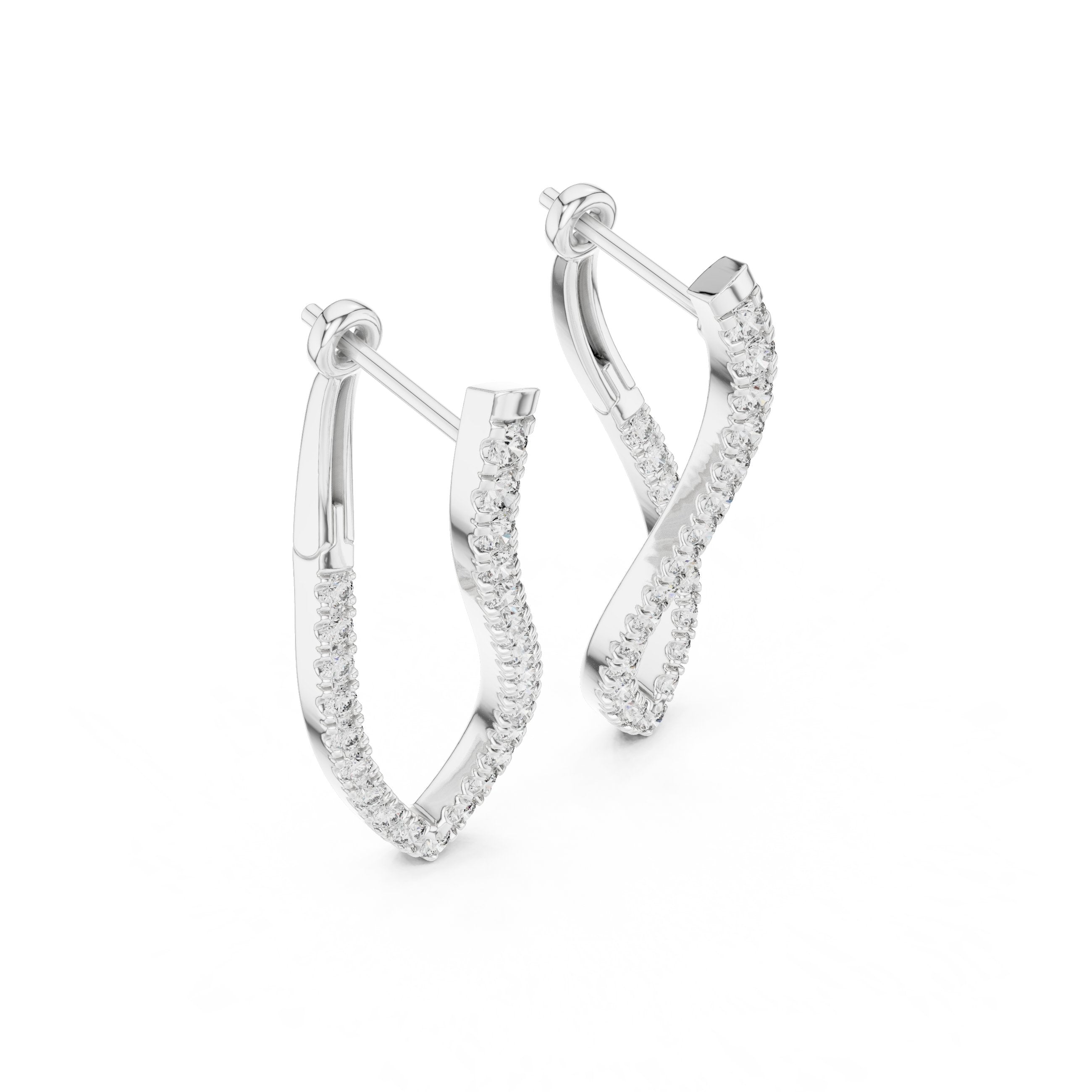 Twisted Pave Diamond Drop Earrings in White Gold - VYKA Diamonds