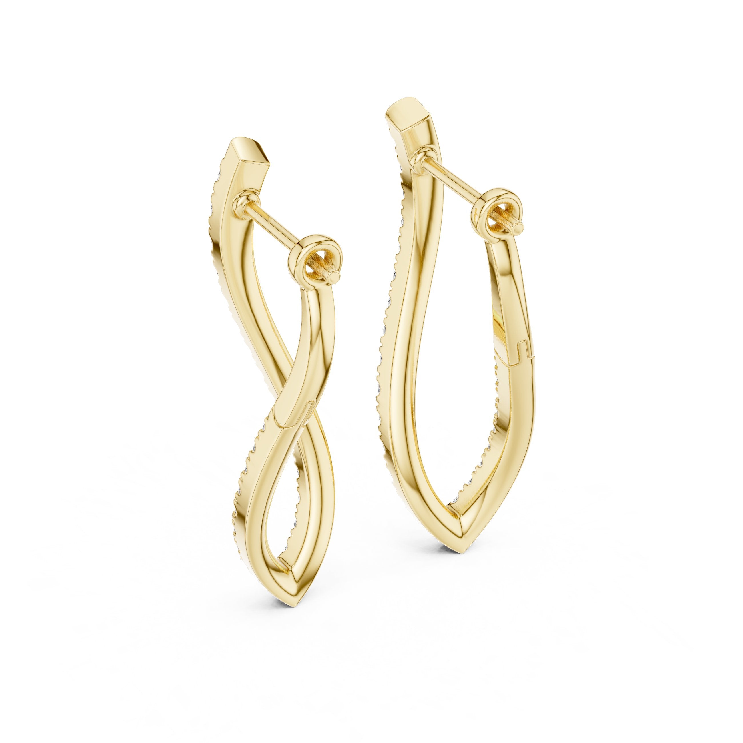 Twisted Pave Diamond Drop Earrings in Yellow Gold - VYKA Diamonds